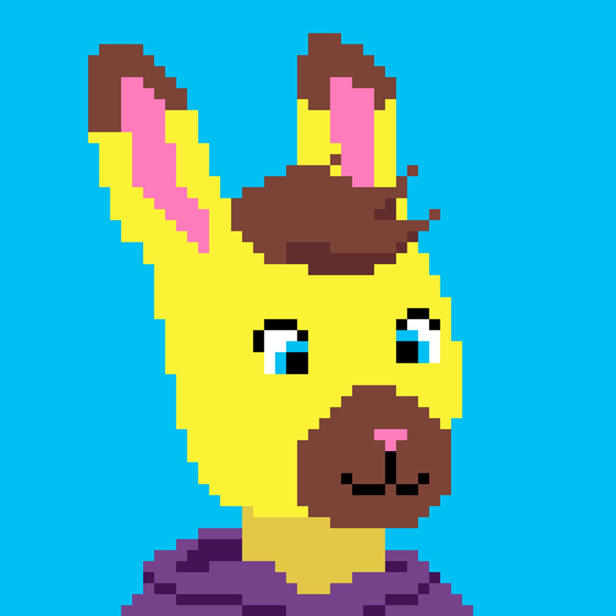 A pixelated portrait of an anthropomorphic rabbit character that represents me. I worked very hard on it!!