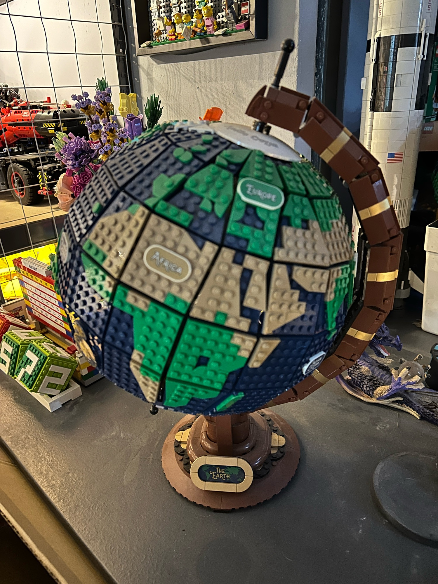 A Lego model of a globe. 