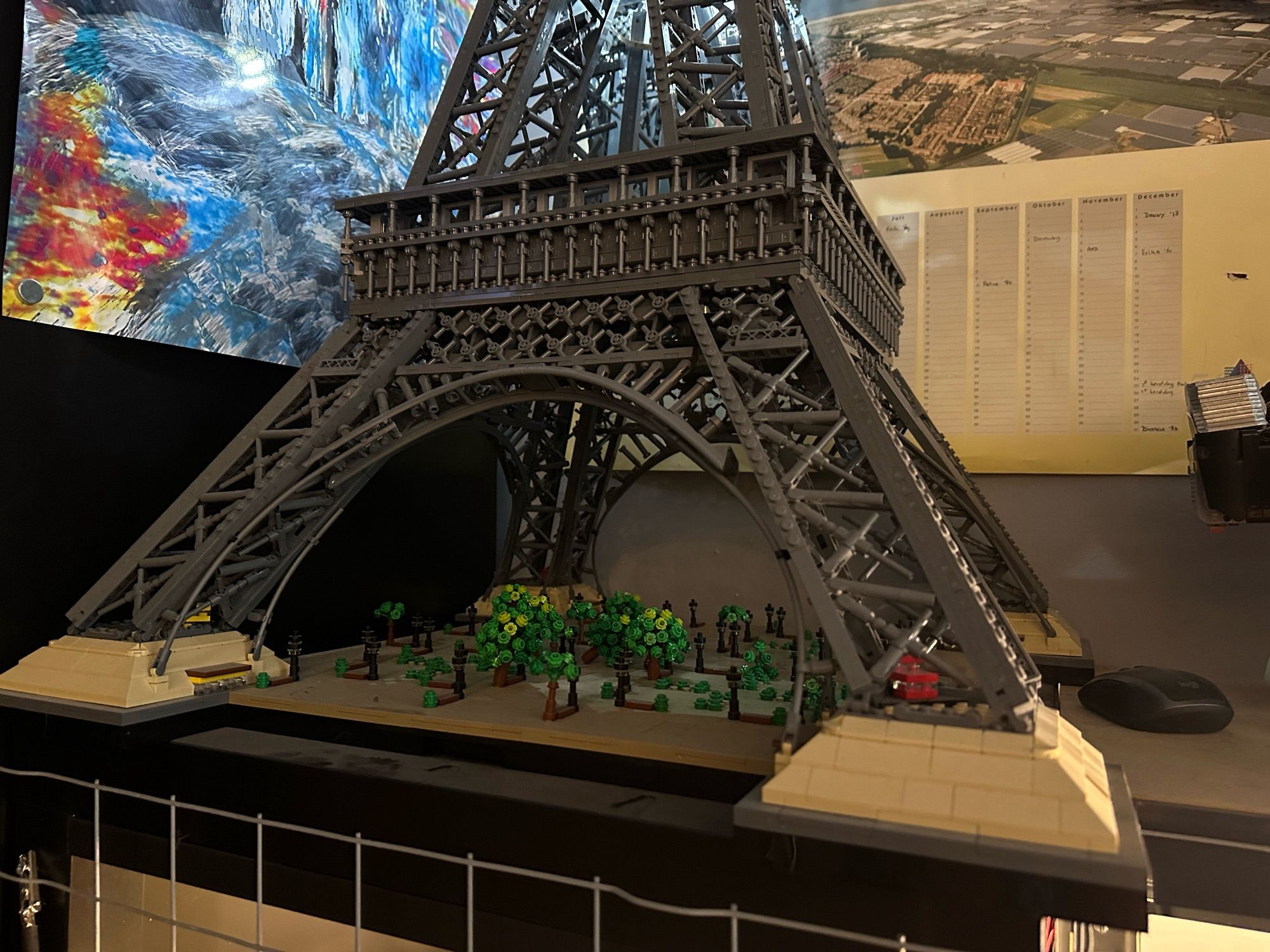 The bottom arch of a large Lego model of the Eiffel Tower.