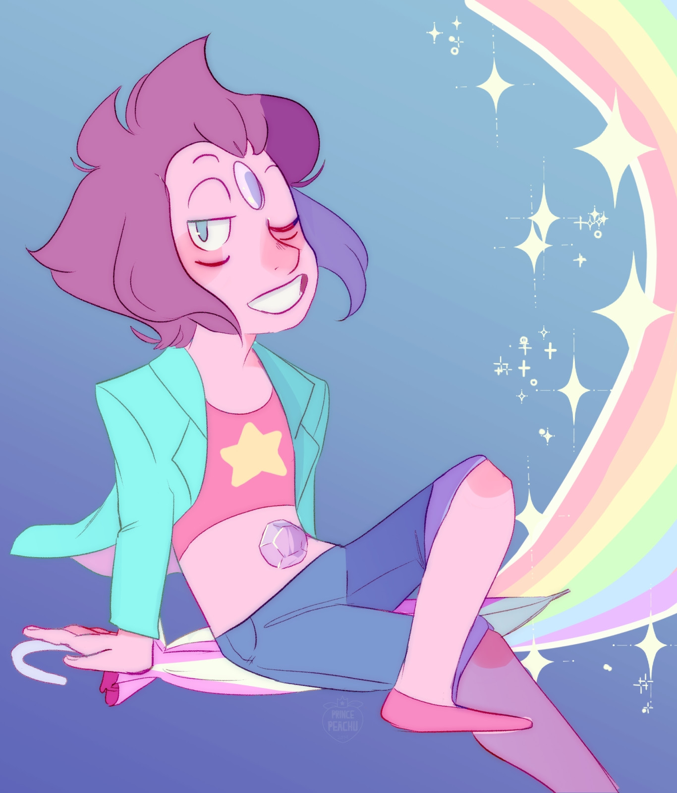 Rainbow quartz flying on umbrella 