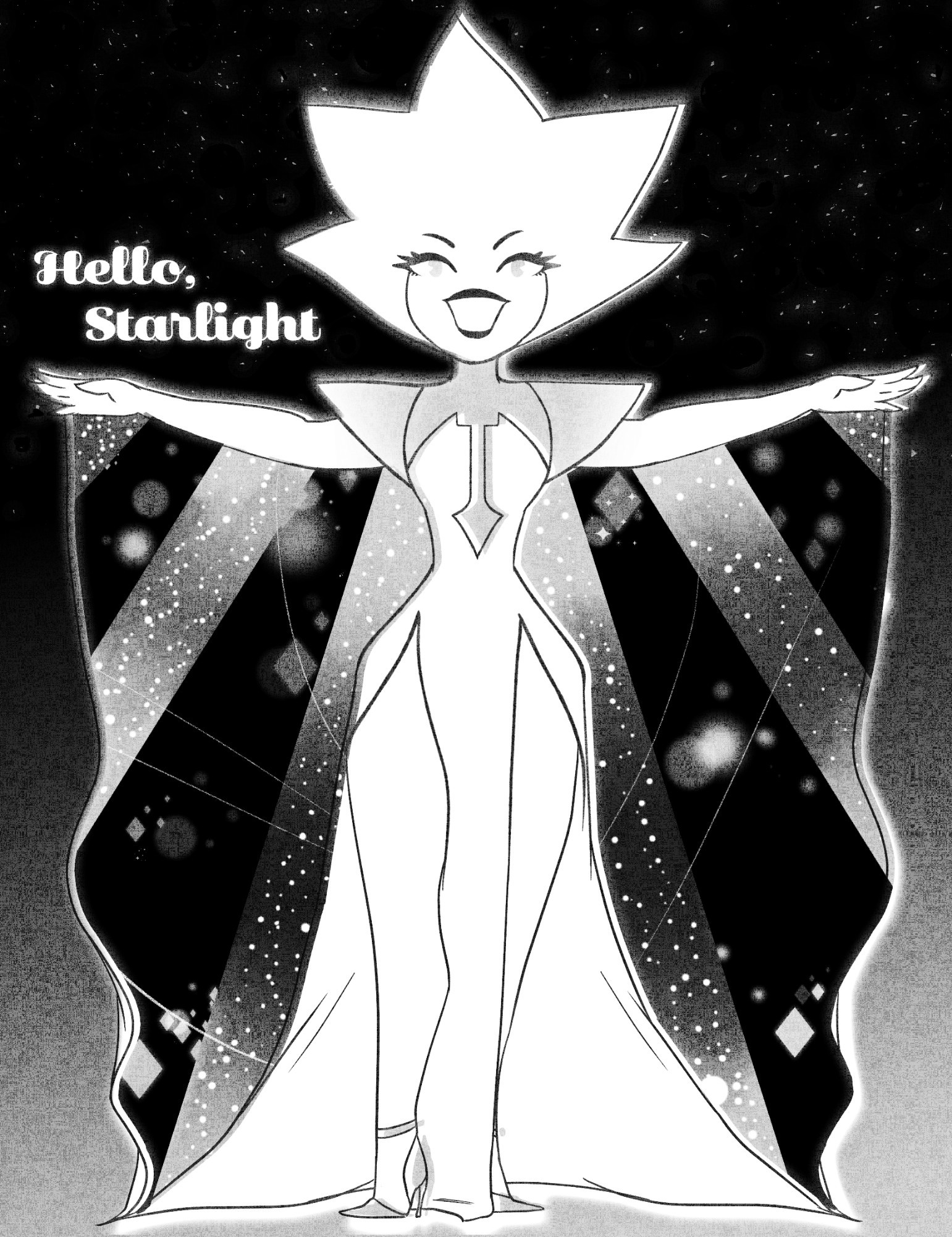 White diamond in art deco style