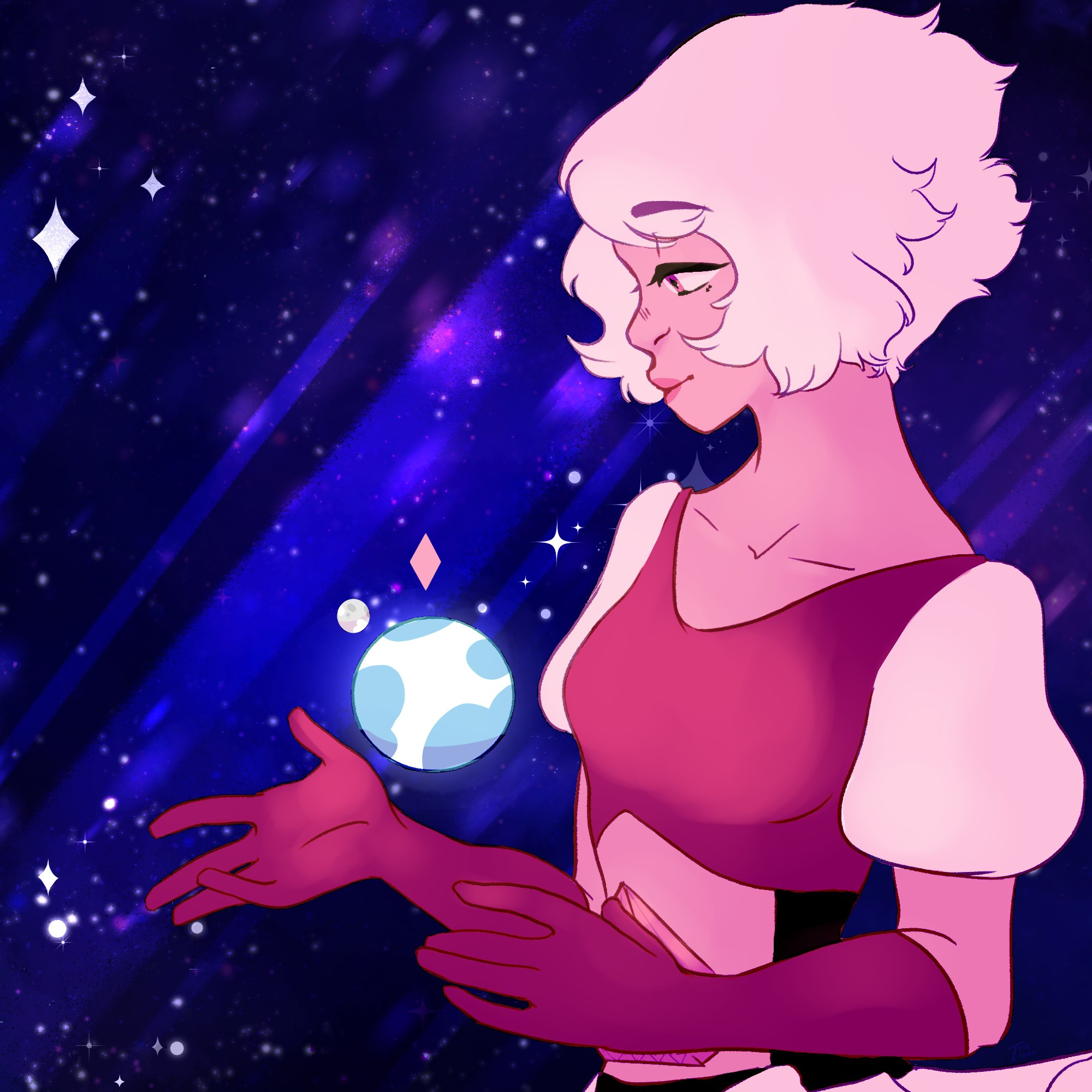 Pink diamond looking at earth