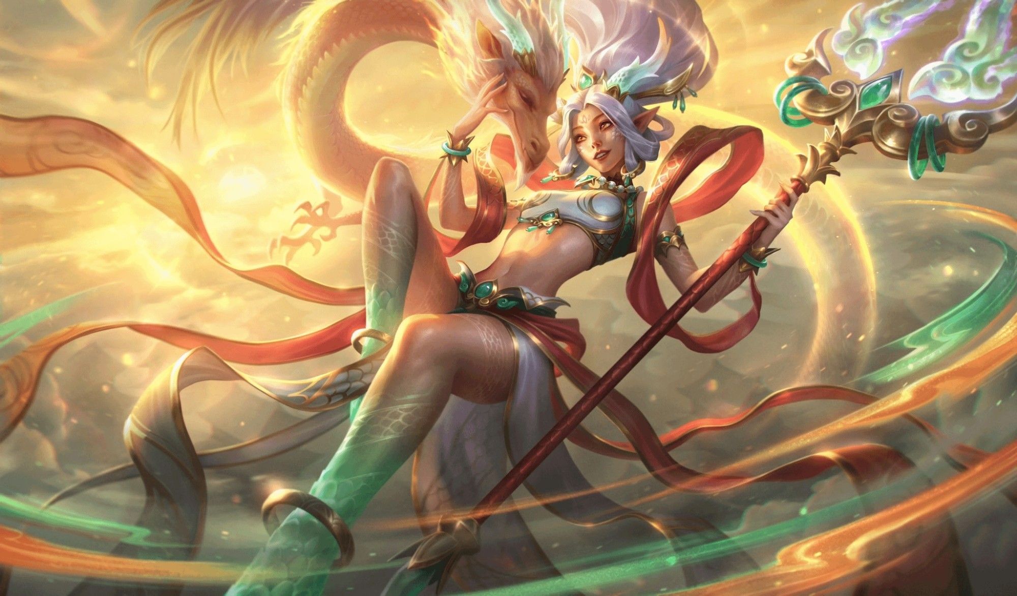 A picture of Janna from League of Legends in her Heaven Scale skin