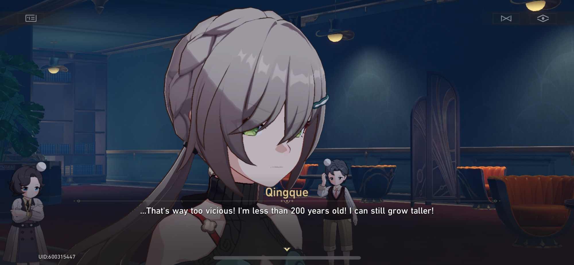 Qingque
..That's way too vicious! I'm less than 200 years old! I can still grow taller!