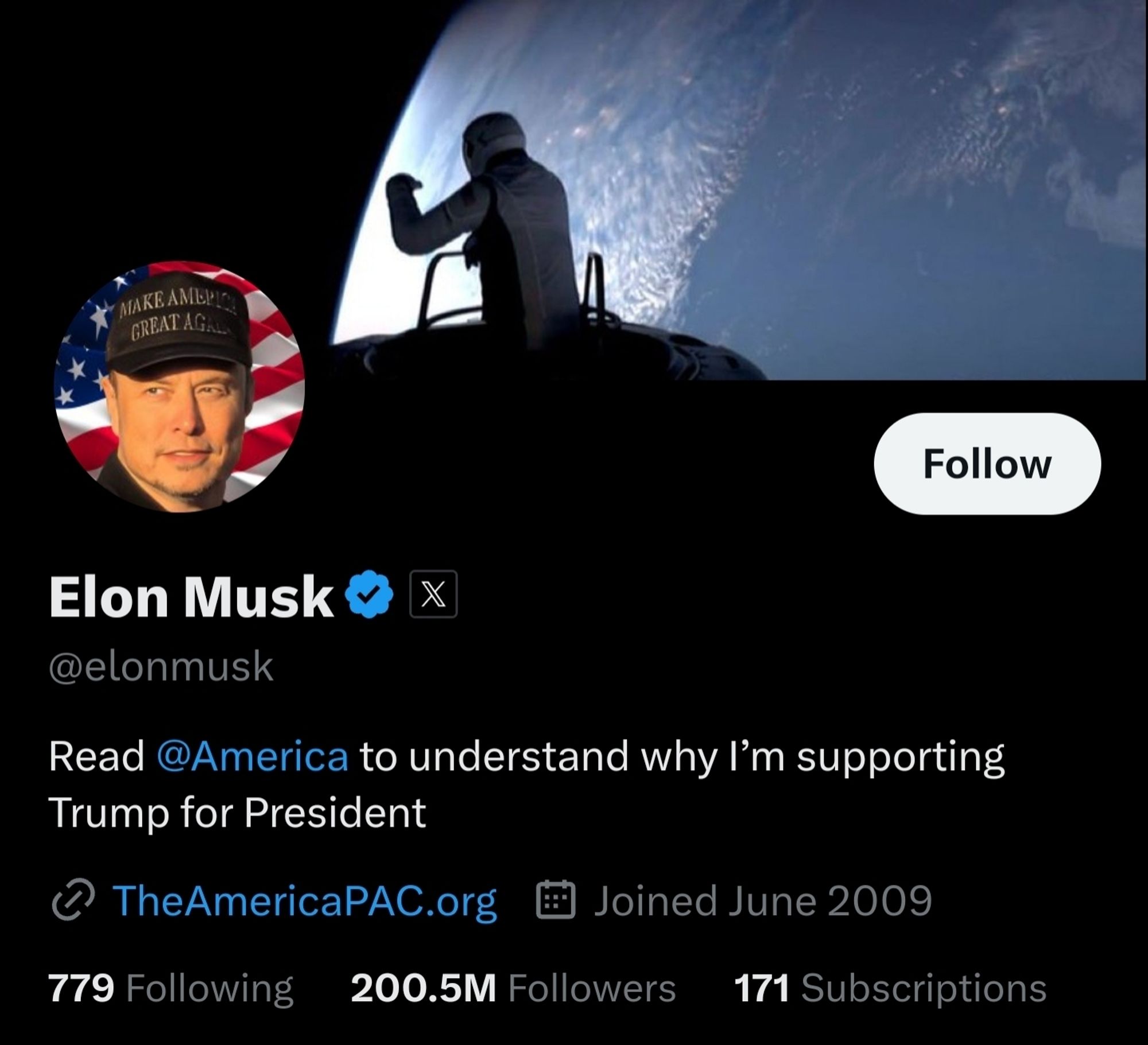 Elon Musk showing support for a president that supports trans genocide, which WILL affect me as I'm a trans woman in the US.