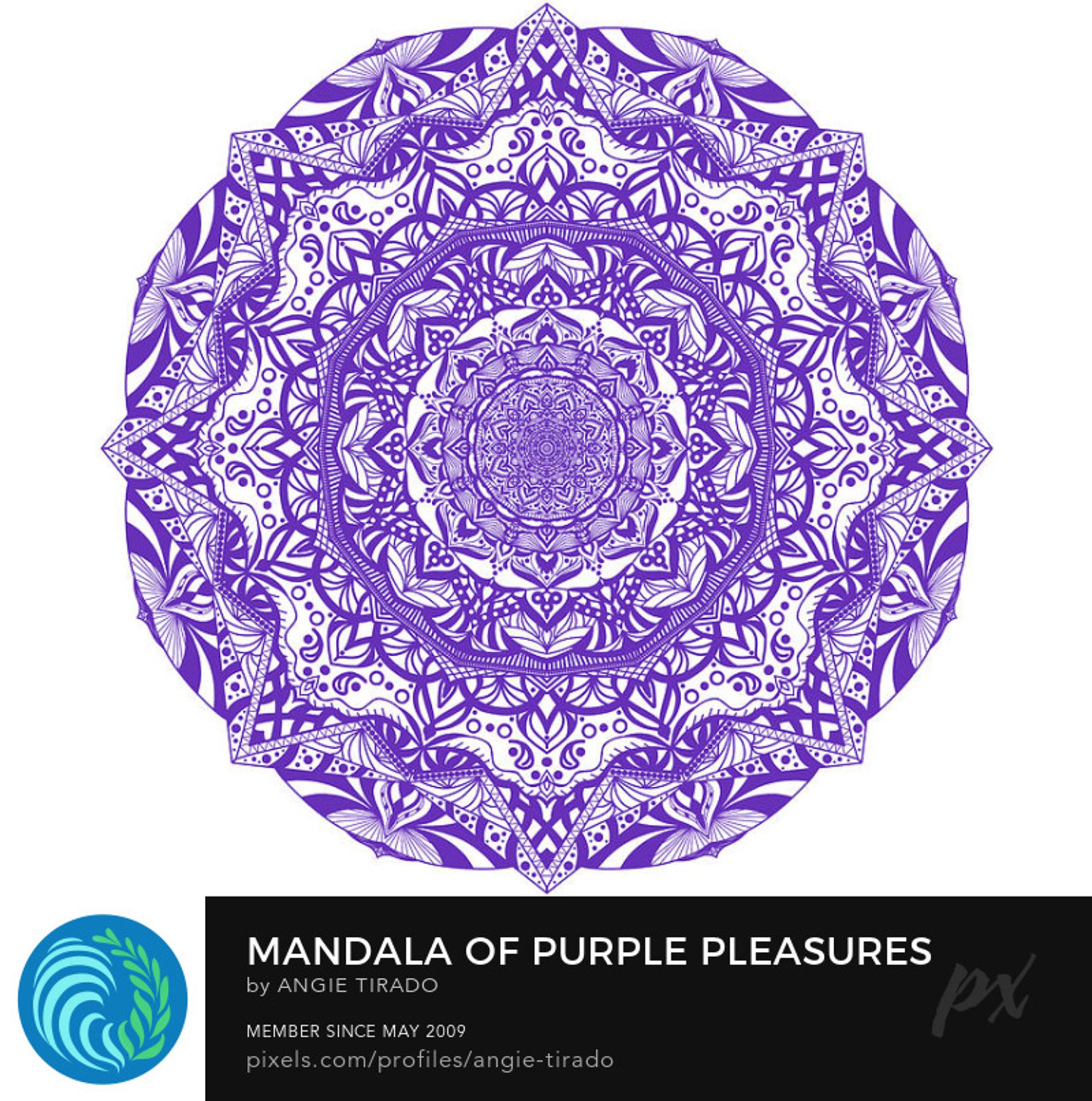 manadala in purple on white background, digitally hand drawn, custom design.