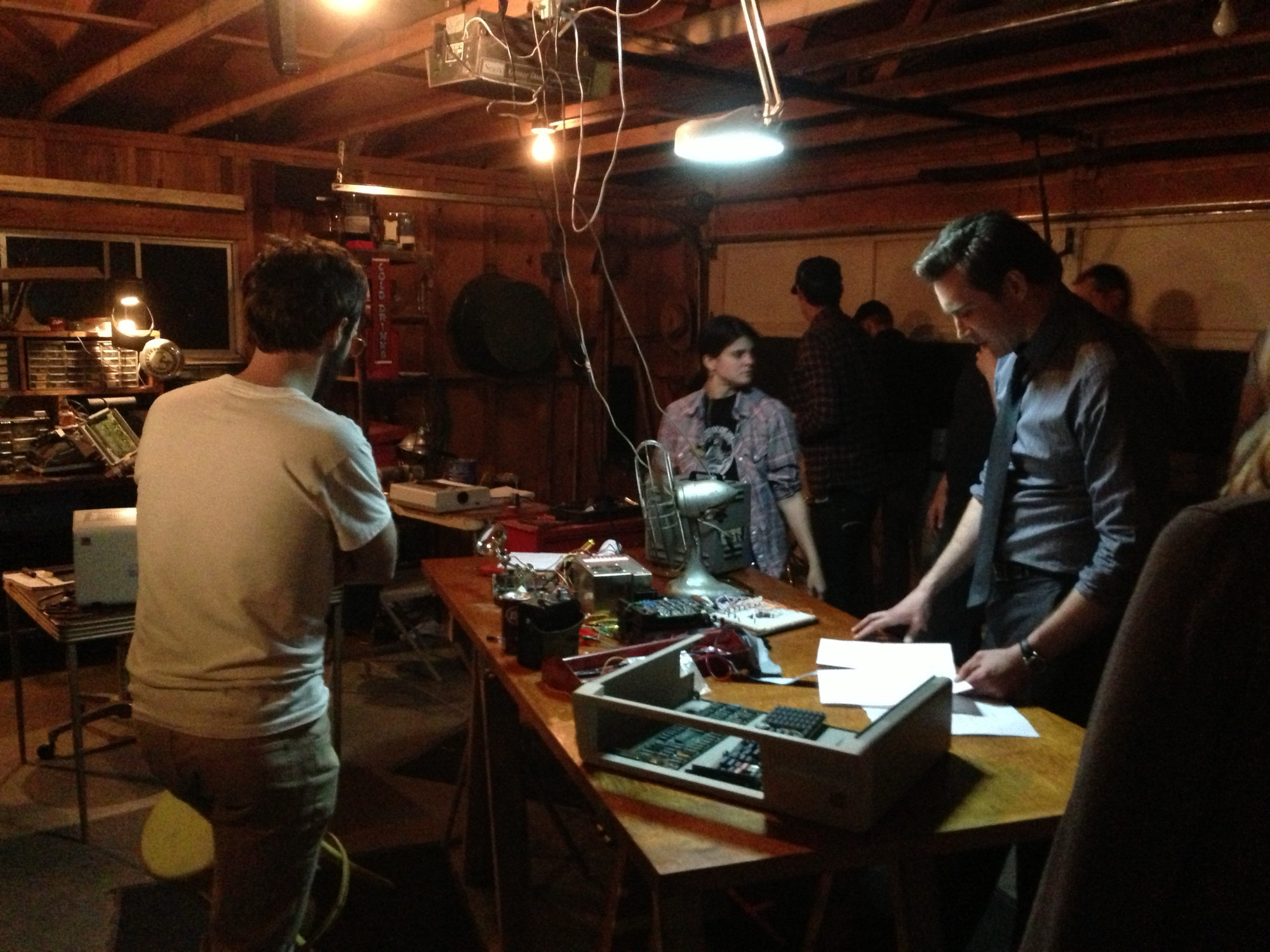 Scoot McNairy and Lee Pace on the set of Halt and Catch Fire 