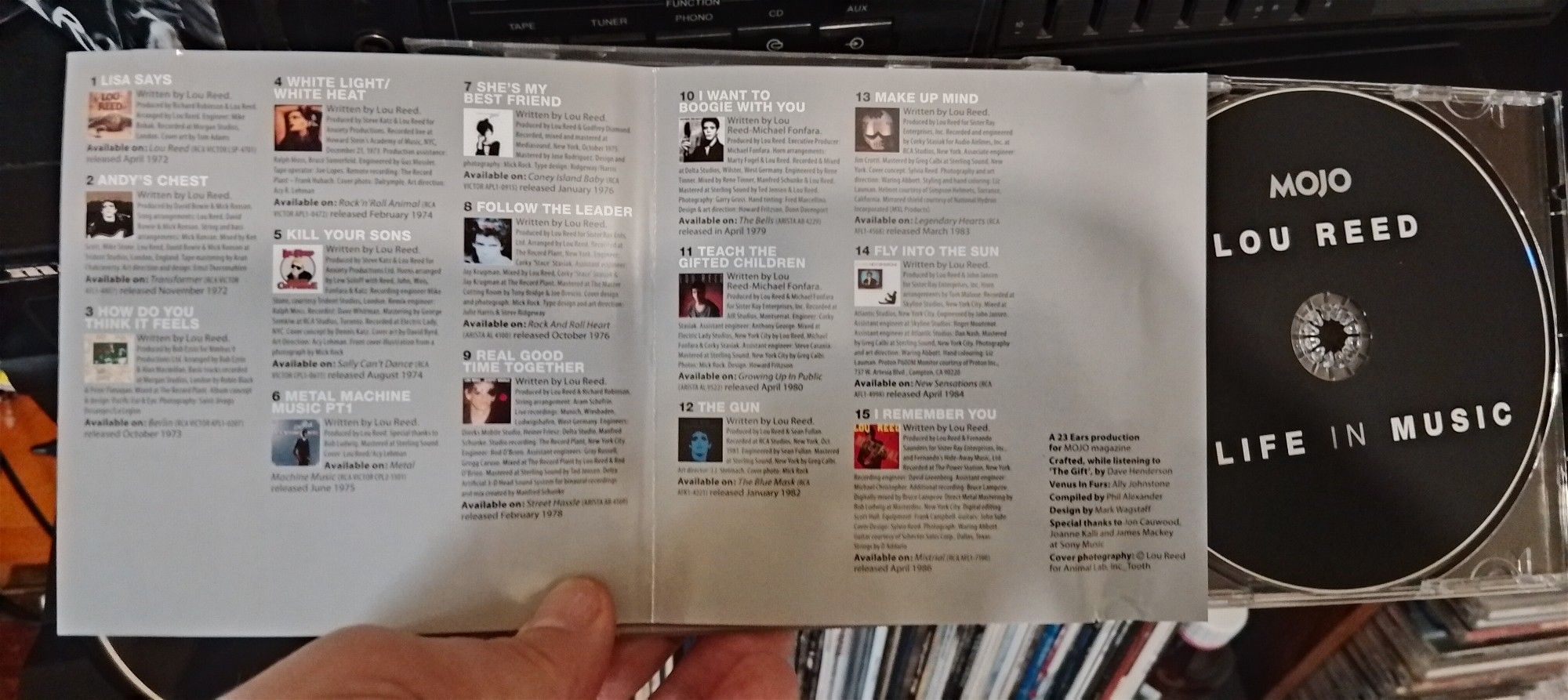 CD and liner notes of Mojo Magazine's 2016 A Life In Music sampler, one track from each of Lou's RCA & Arista albums. Tracklist is:
Lisa Says
Andy's Chest
How Do You Think It Feels
White Light/White Heat
Kill Your Sons
Metal Machine Music pt 1
She's My Best Friend 
Follow The Leader
Real Good Time Together 
I Want To Boogie With You 
Teach The Gifted Children 
The Gun
Make Up Mind
Fly Into The Sun
I Remember You