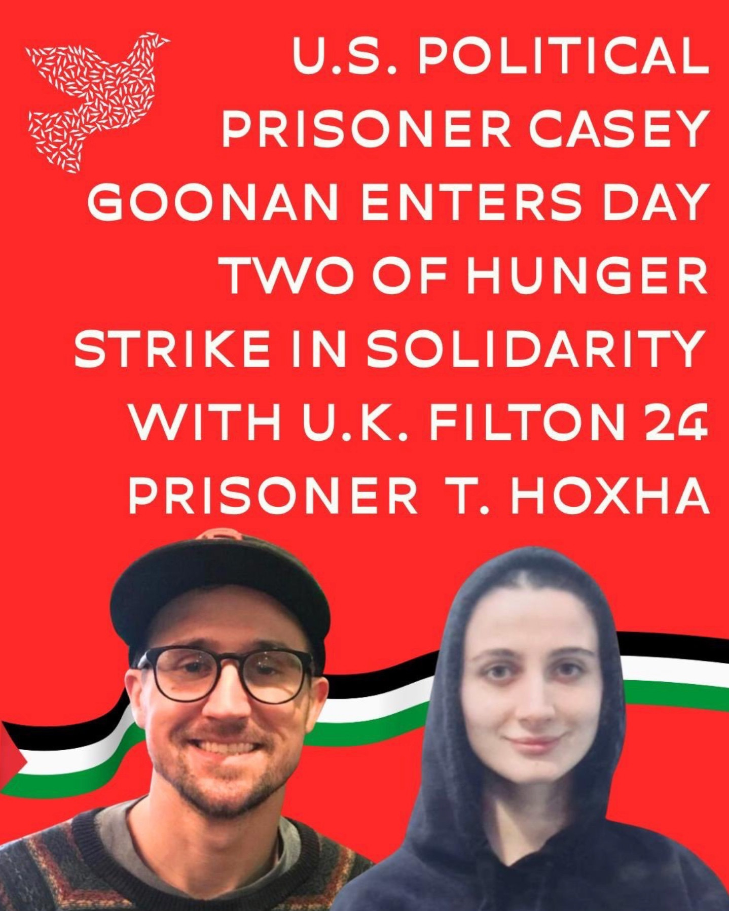 U.S. political prisoner Casey Goonan enters day two of their hunger strike at Santa Rita in solidarity with U.K. Filton 24 prisoner T. Hoxha.
