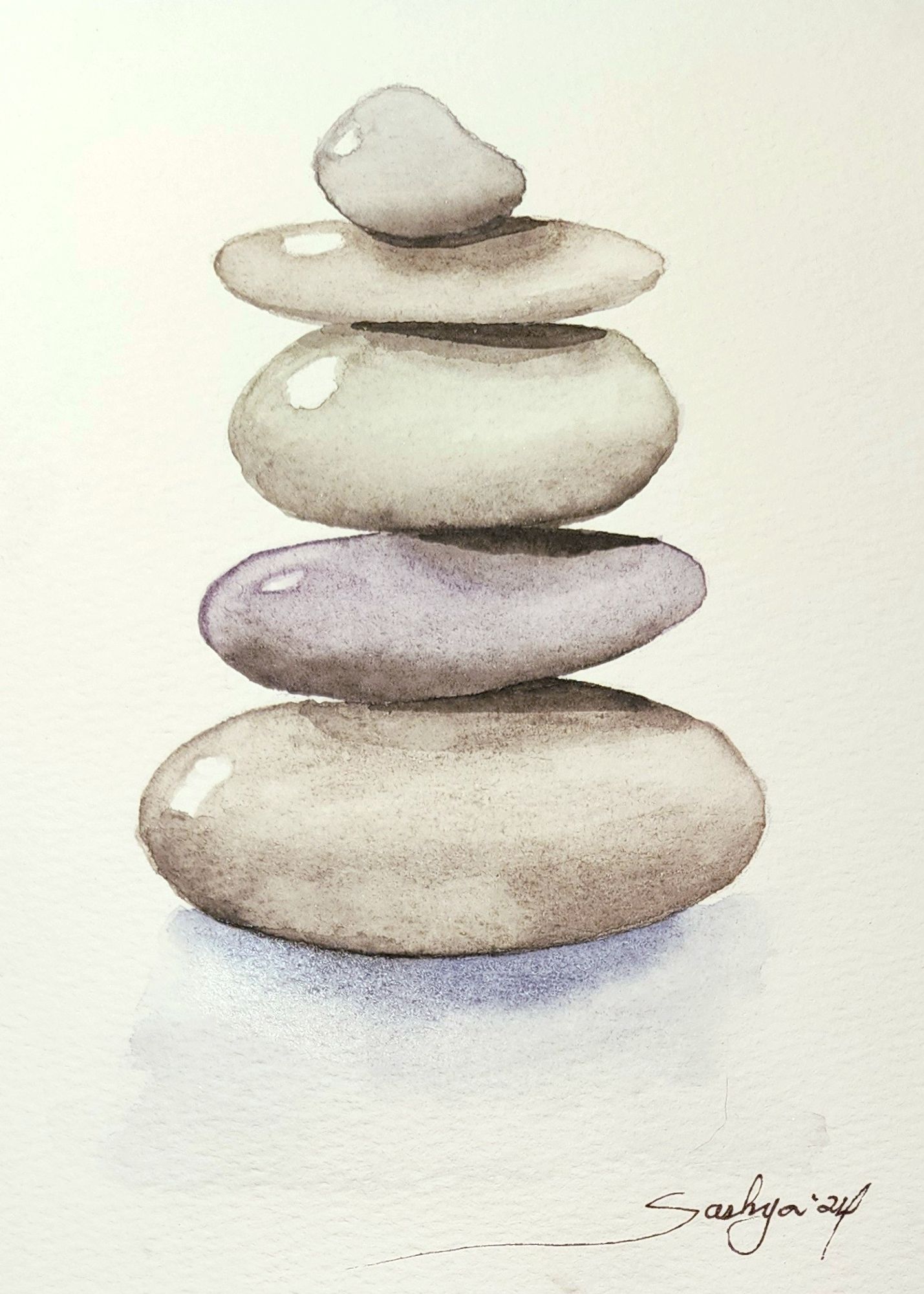 A watercolor painting of a very Zen stack of rocks.