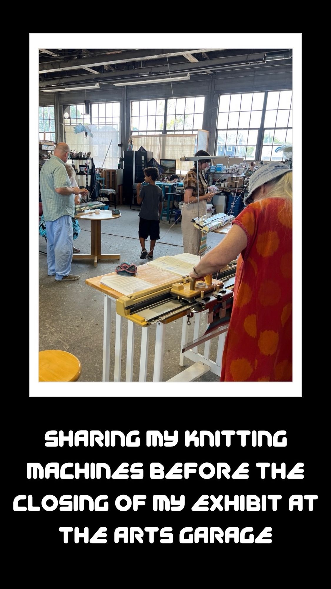 Artists knitting on knitting machines