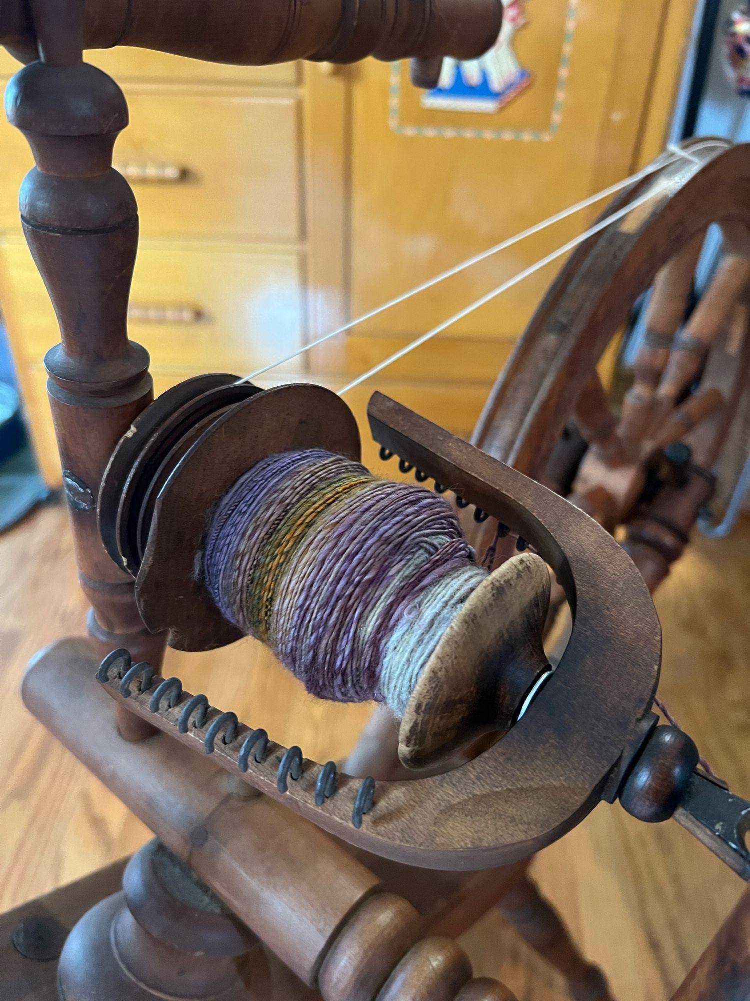 Yarn spun on an antique spinning wheel.