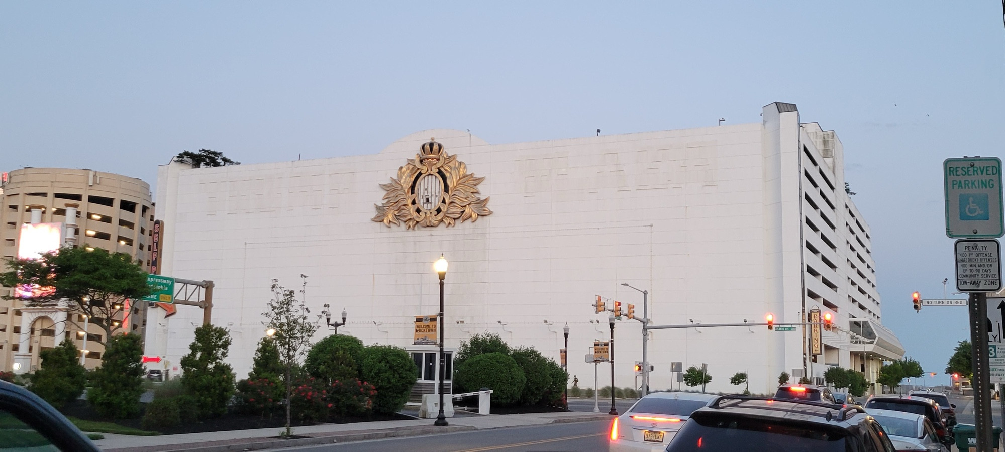 Abandoned parking garage in Atlantic City with faded Trump Plaza lettering.  