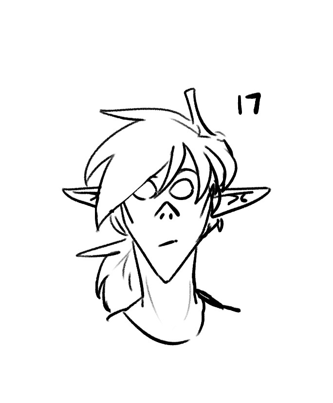 sketch of keel aged 17, ponytail, confused