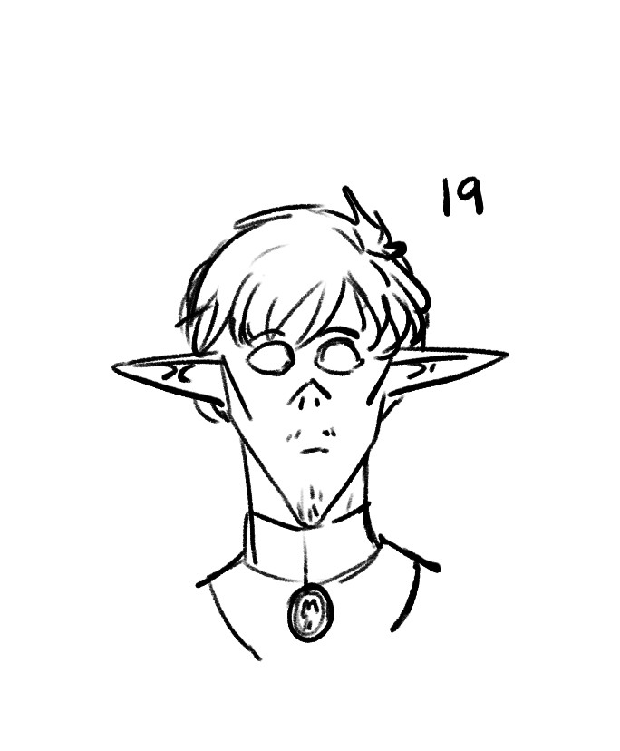 sketch of keel aged 19, short bangs, looks kind of goofy