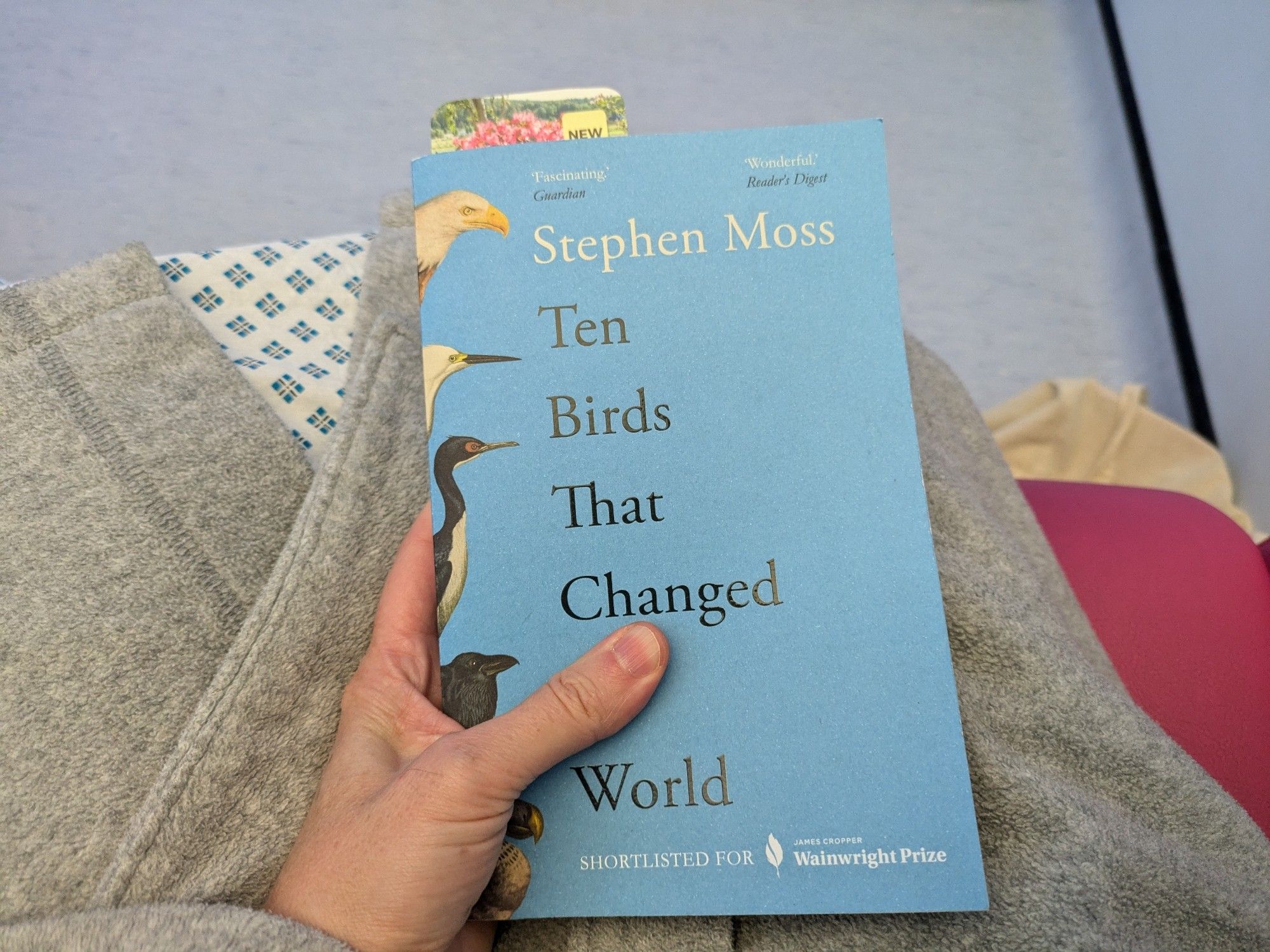 Reading Ten Birds That Changed The World by Stephen Moss in hospital