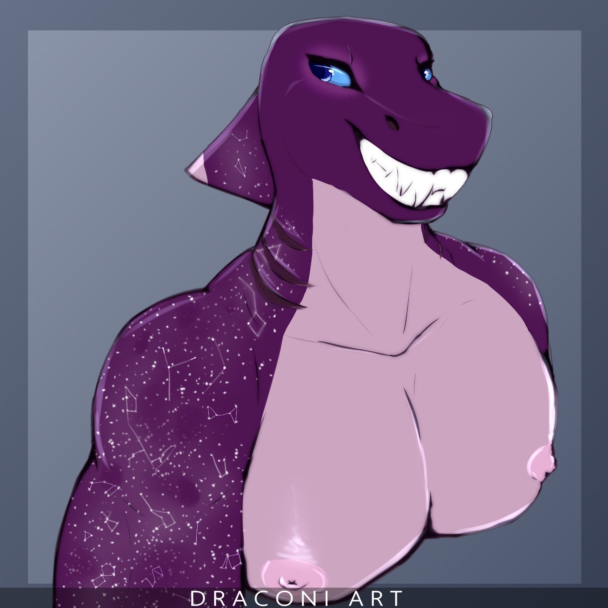 Finished bust commission for Nebula. Features a very muscular male shark, grinning and looking at the viewer