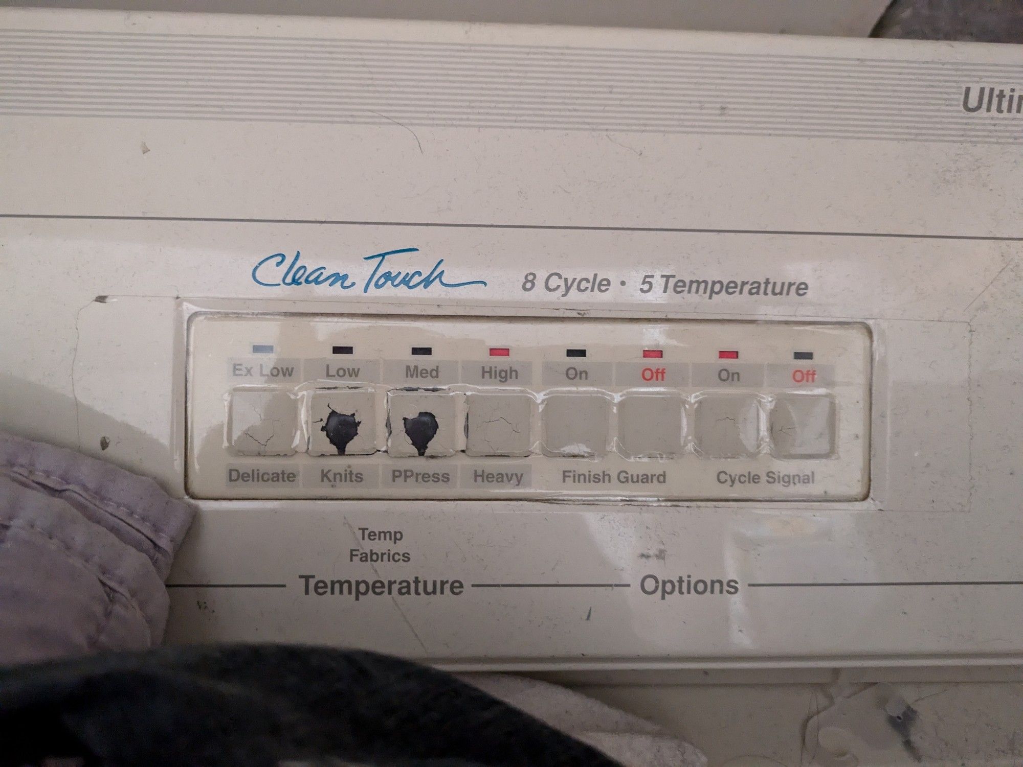 CleanTouch dryer settings panel. The heat options are: Ex Low, Low, Med, and High