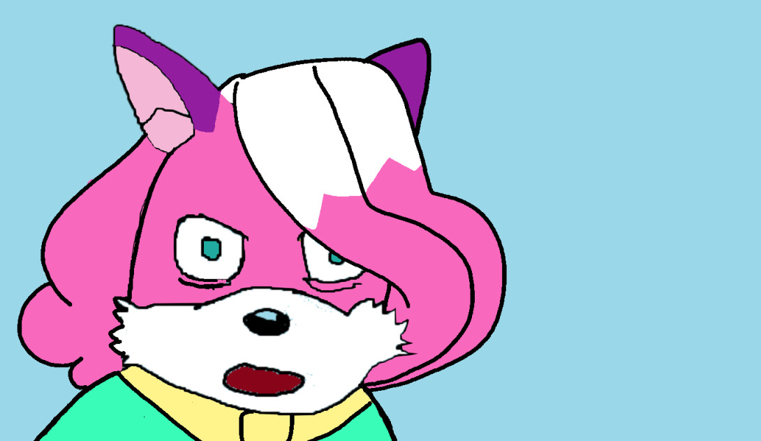 A pink anthropomorphic fox drawn over an infamous panel of Tails "Miles" Prower in the comic Tails Gets Trolled. She has a shocked look on her face.