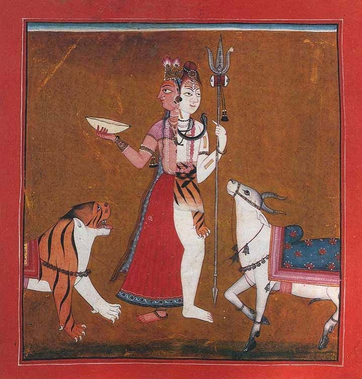 'Siva, the Lord Whose Half Is Woman [Ardhanarisvara]'

A rare example of a Shakta Ardhanarishvara, where the dominant right side is female. Mankot School, Western Punjab Hills, c. 1710-20.