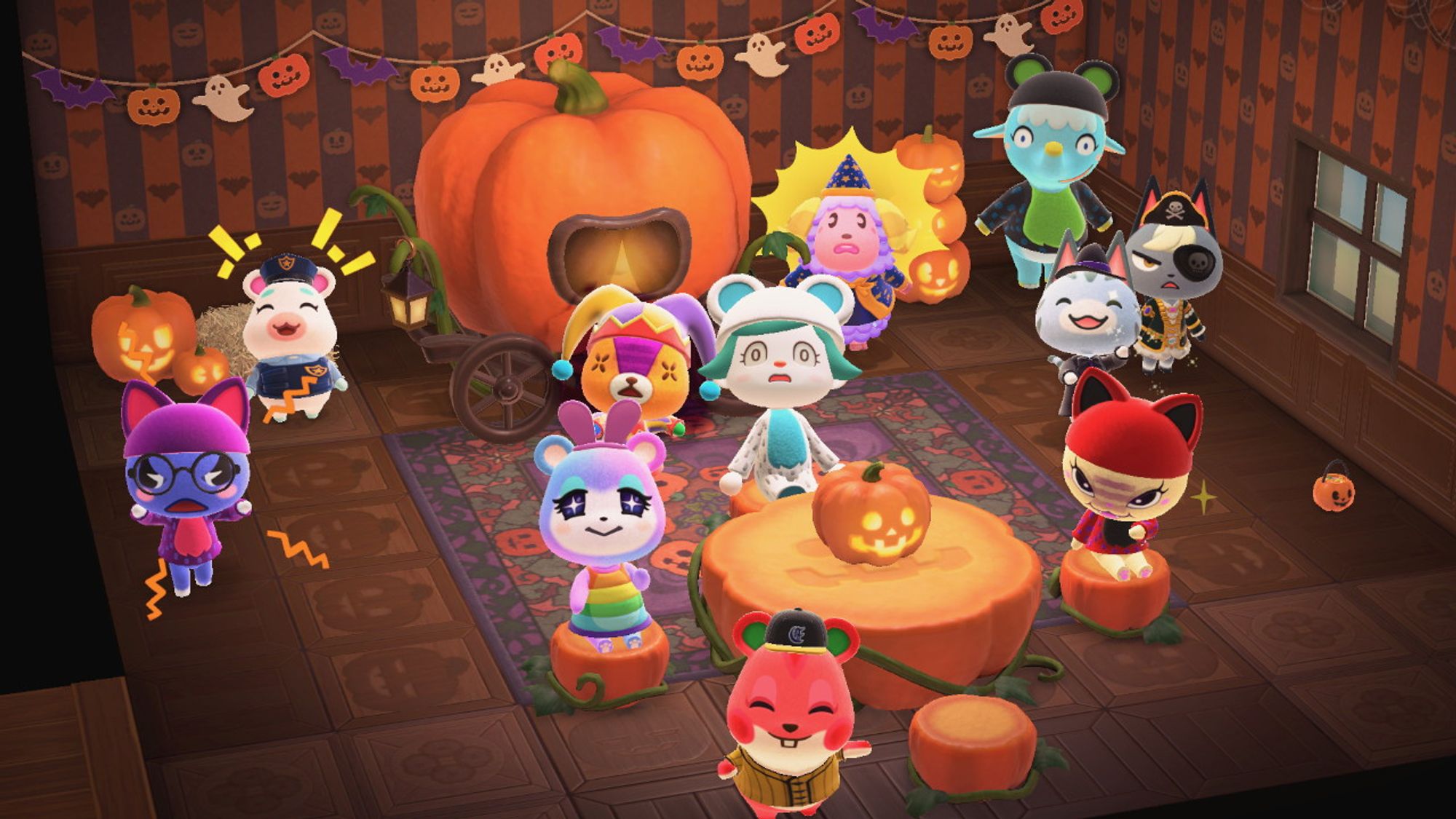 It's Rosie with her villagers during a Halloween photoshoot. In the screenshot: Chai, Étoile, Flurry, Rosie (the villager), Stitches, Raymond, Lolly, Judy, Marshal and Apple.