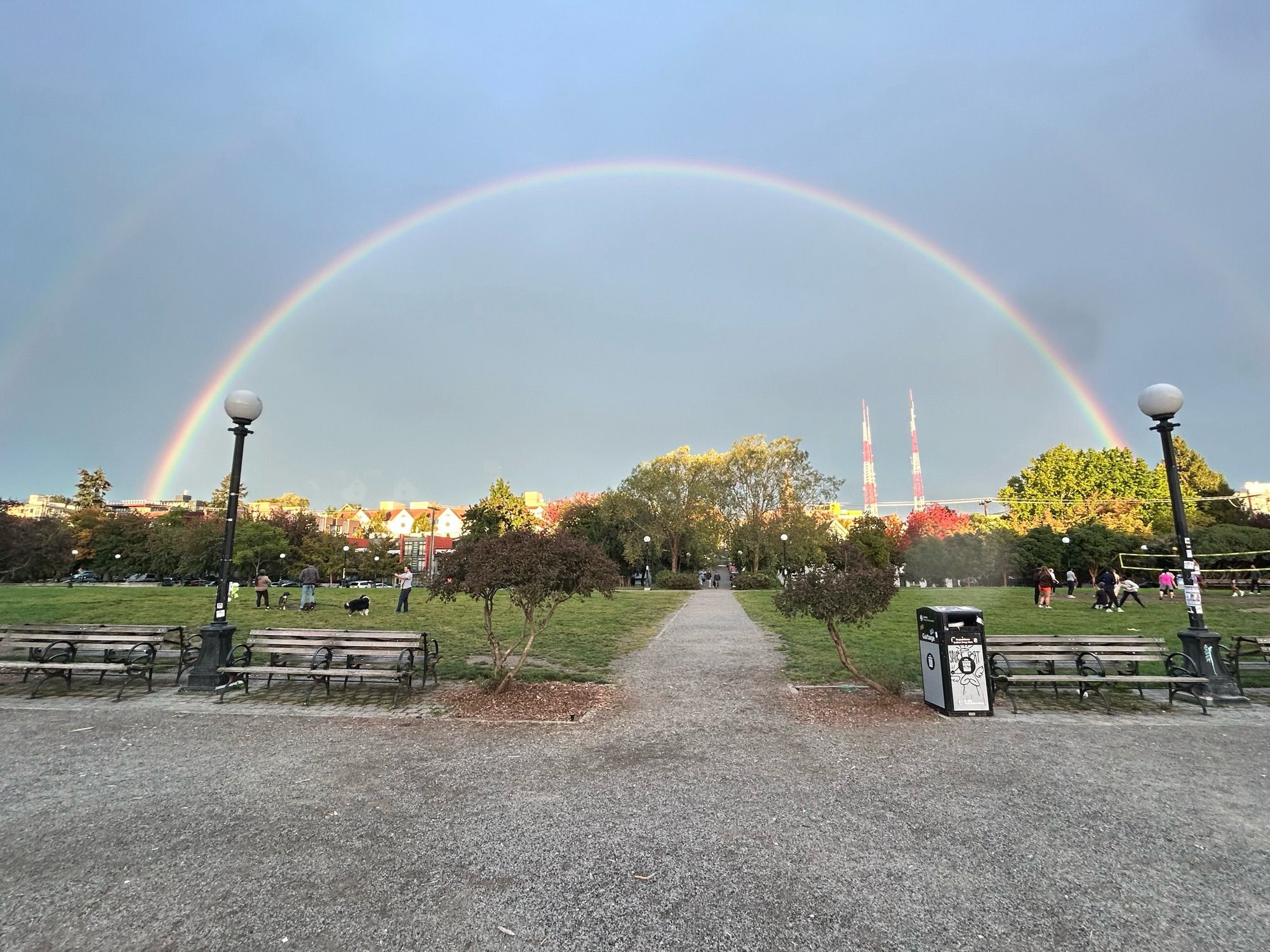 A double rainbow in the eastern sky of Cal Anderson Park