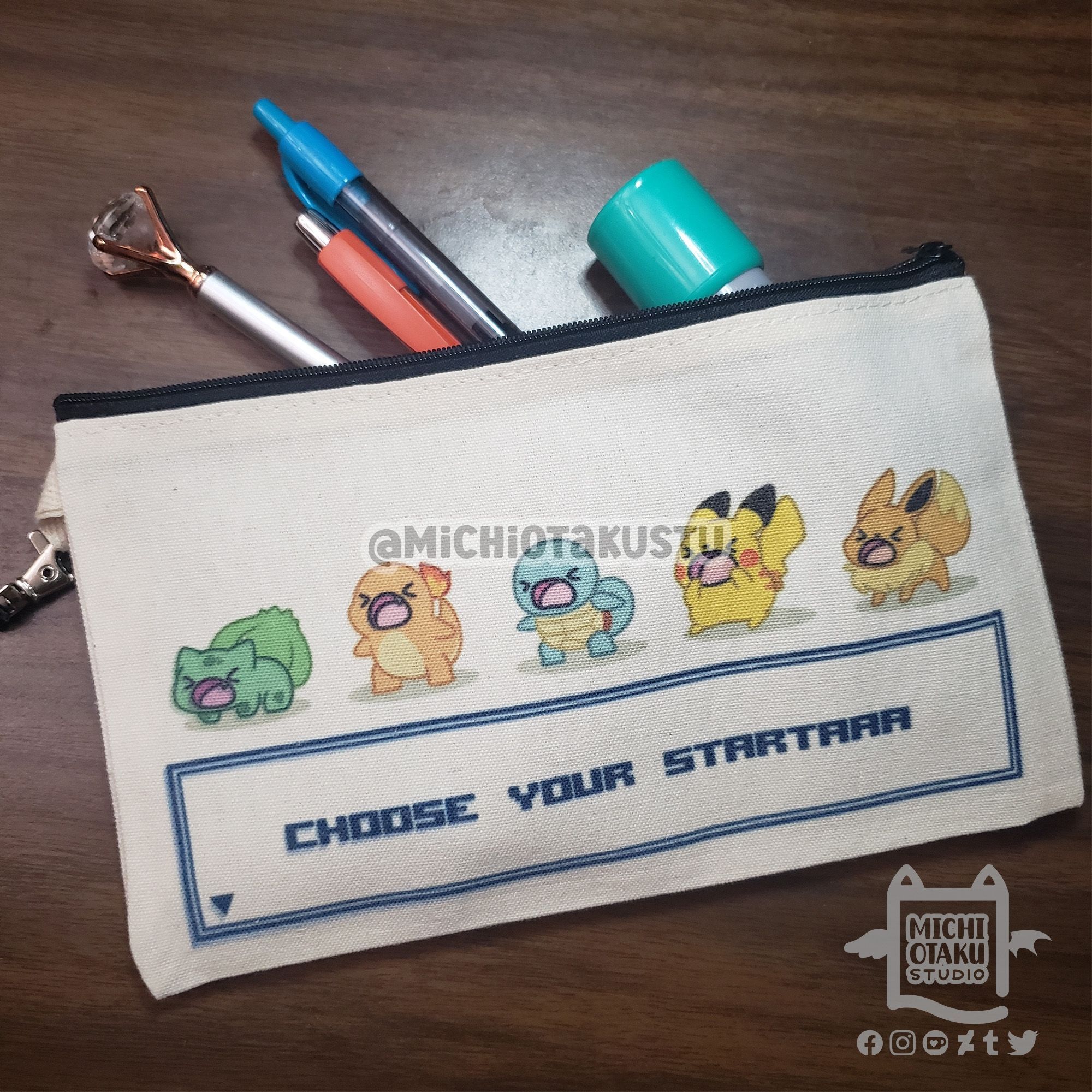 PokéAAA "Choose Your StartAAA" cosmetic/pencil zipper pouch.