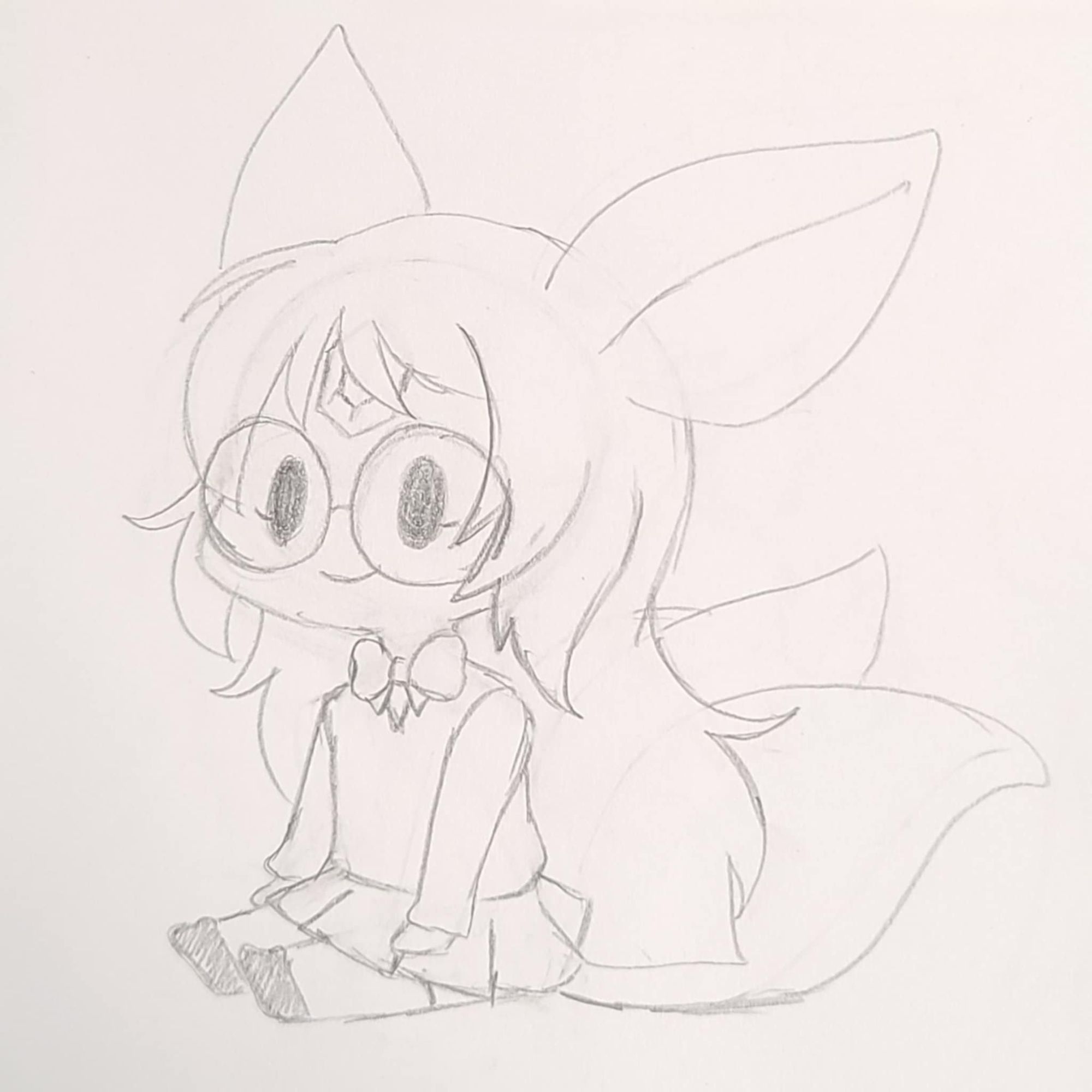 Michi the Carbuncle sitting chibi sketch.