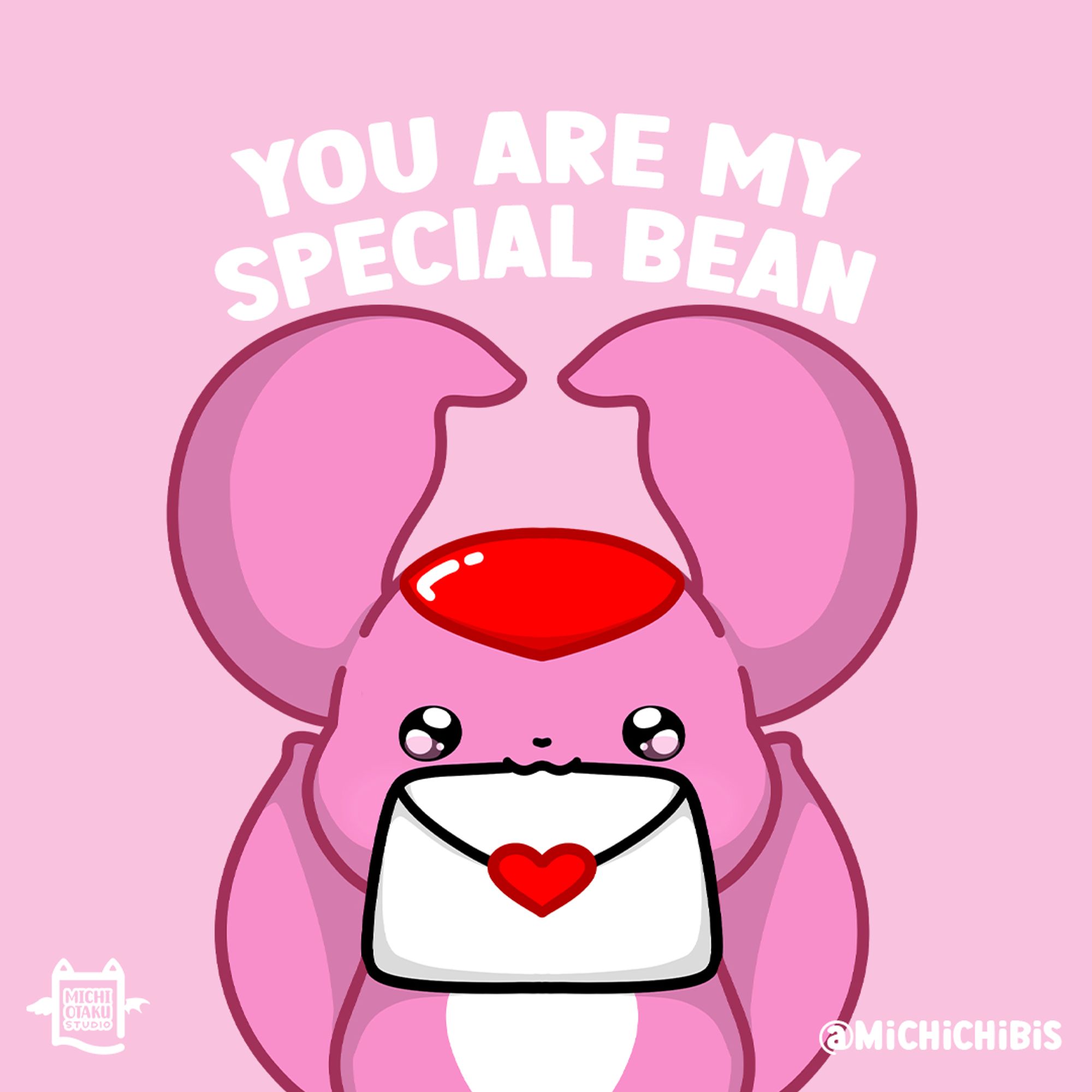 Carbuncle holding a love envelope with the above text saying, "YOU ARE MY SPECIAL BEAN"