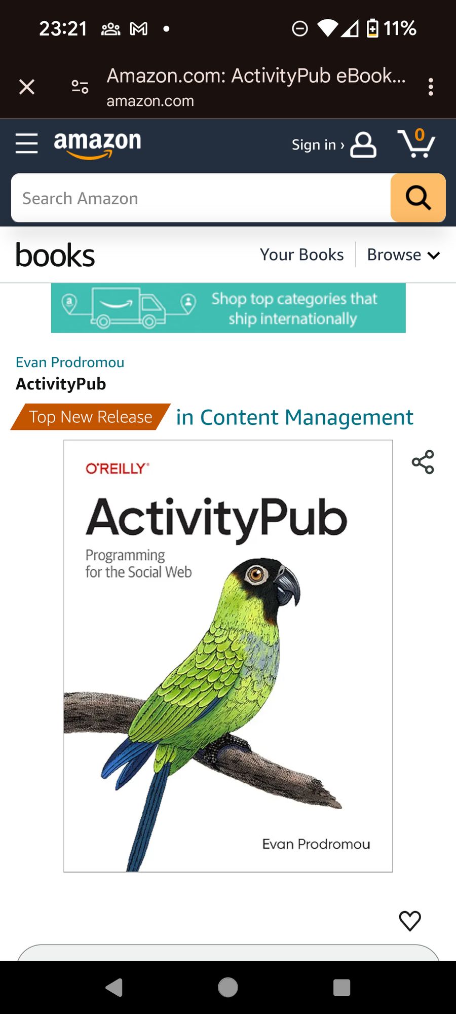 The ActivityPub book with the "Top New Release - Content Management" tag 