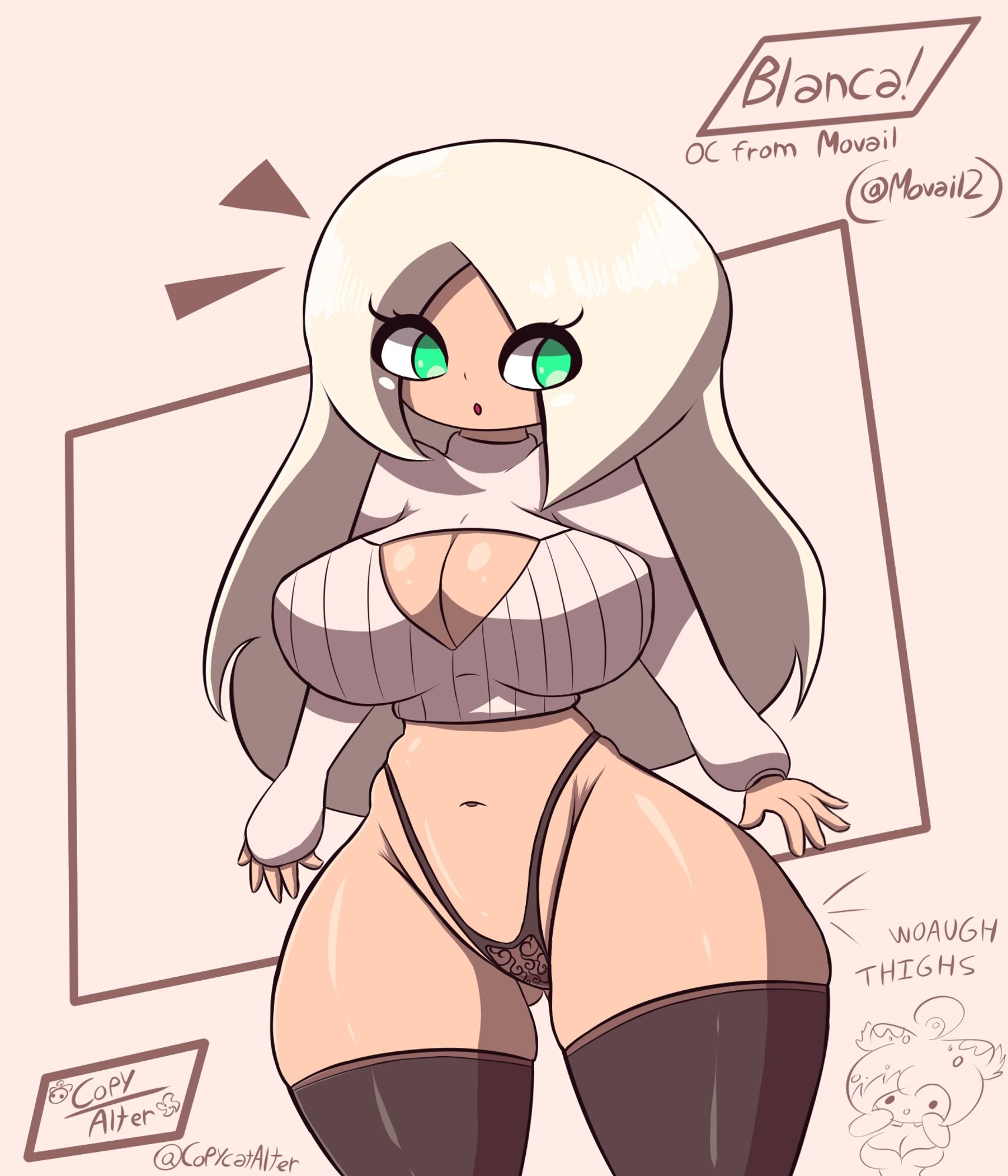 Blanca with short sweater, lingerie and thicc thighs