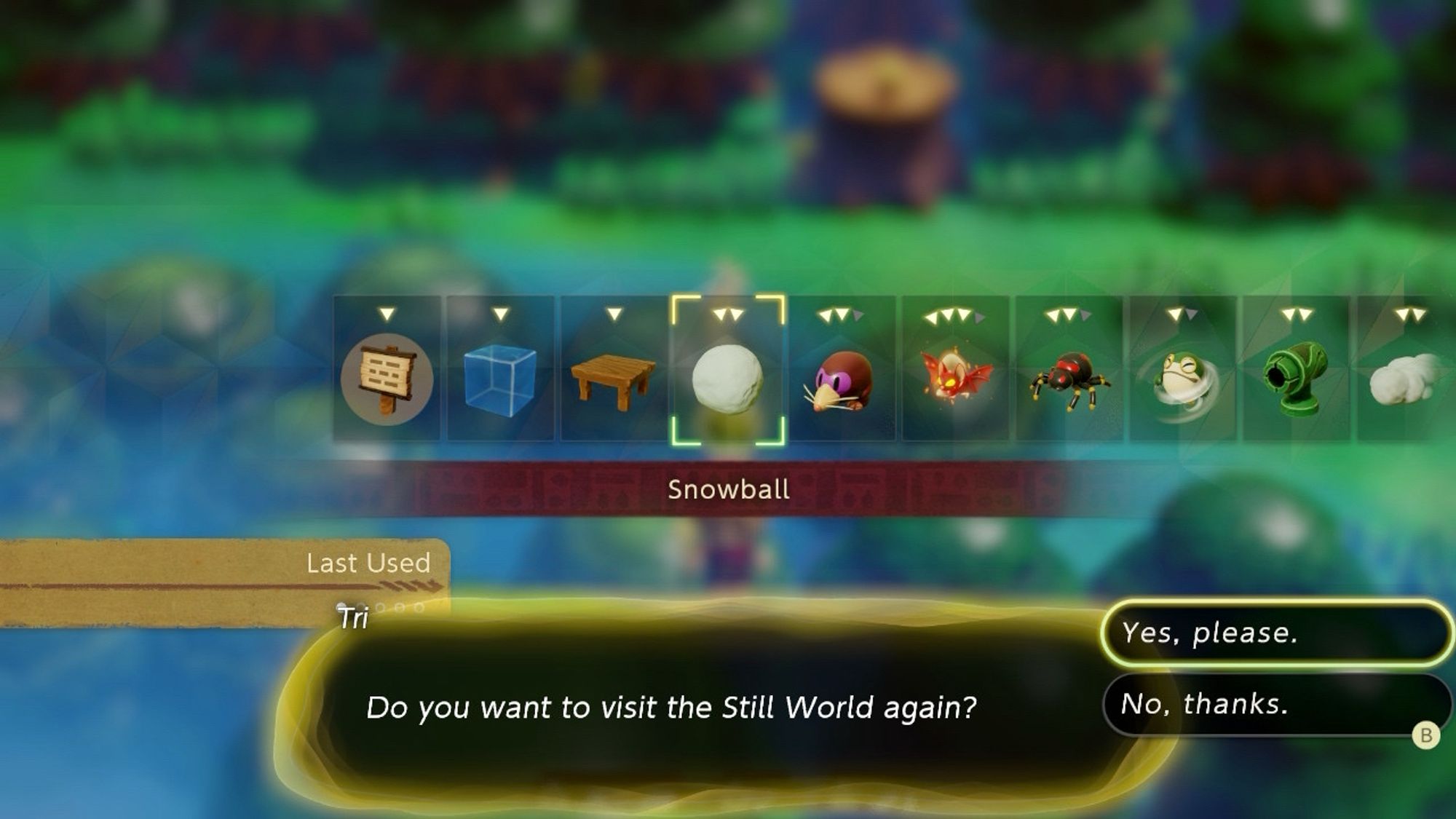 Zelda enters the Still World with the menu open