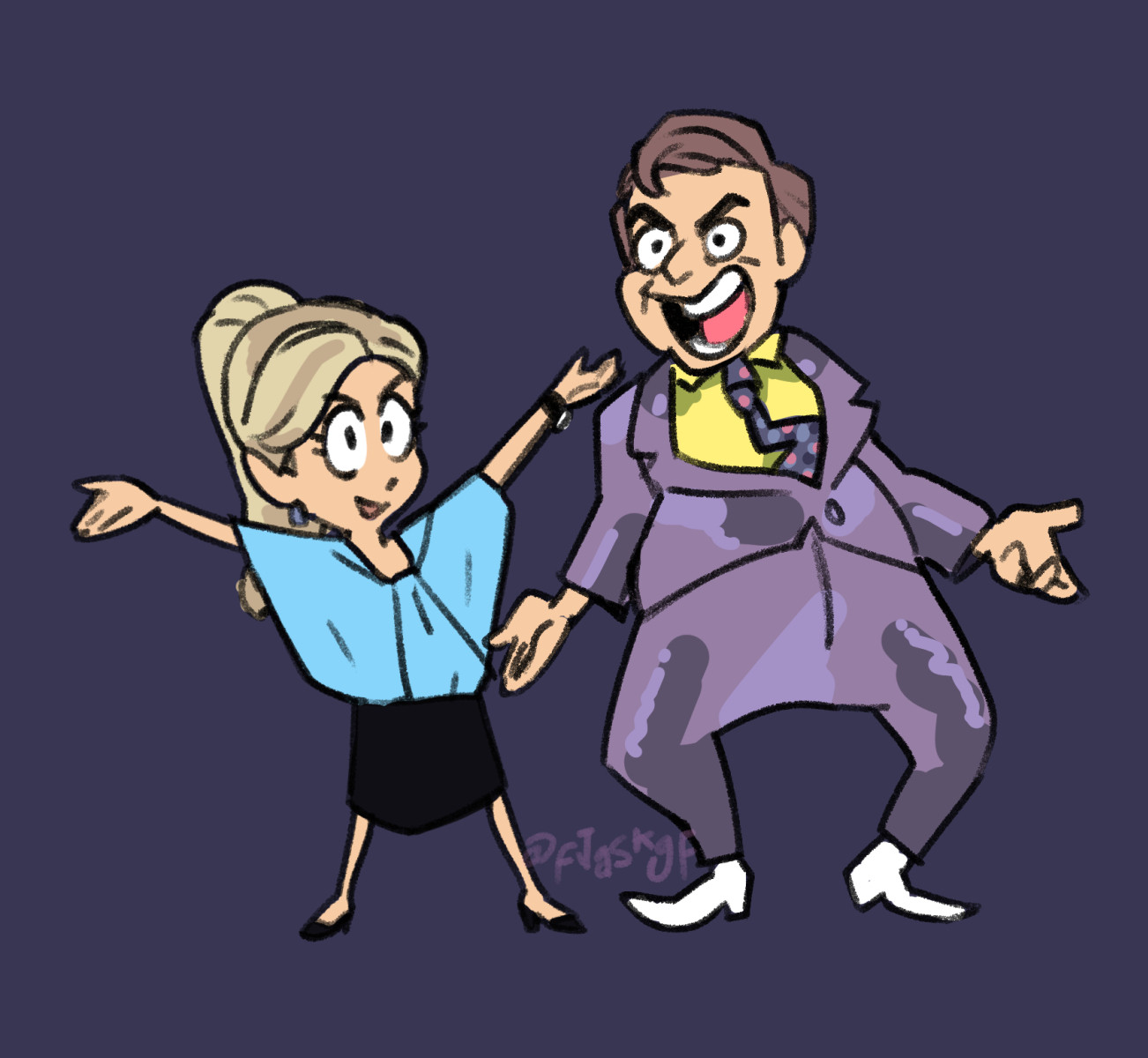 better call saul's kim wexler and jimmy mcgill/saul goodman drawn in the style of the beetlejuice cartoon