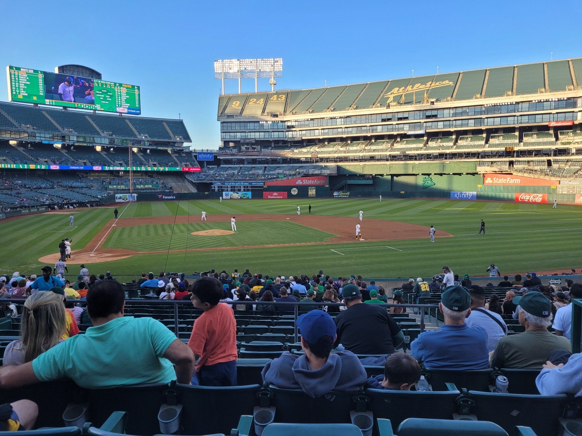 A view of the baseball field at the Coliseum in Oakland