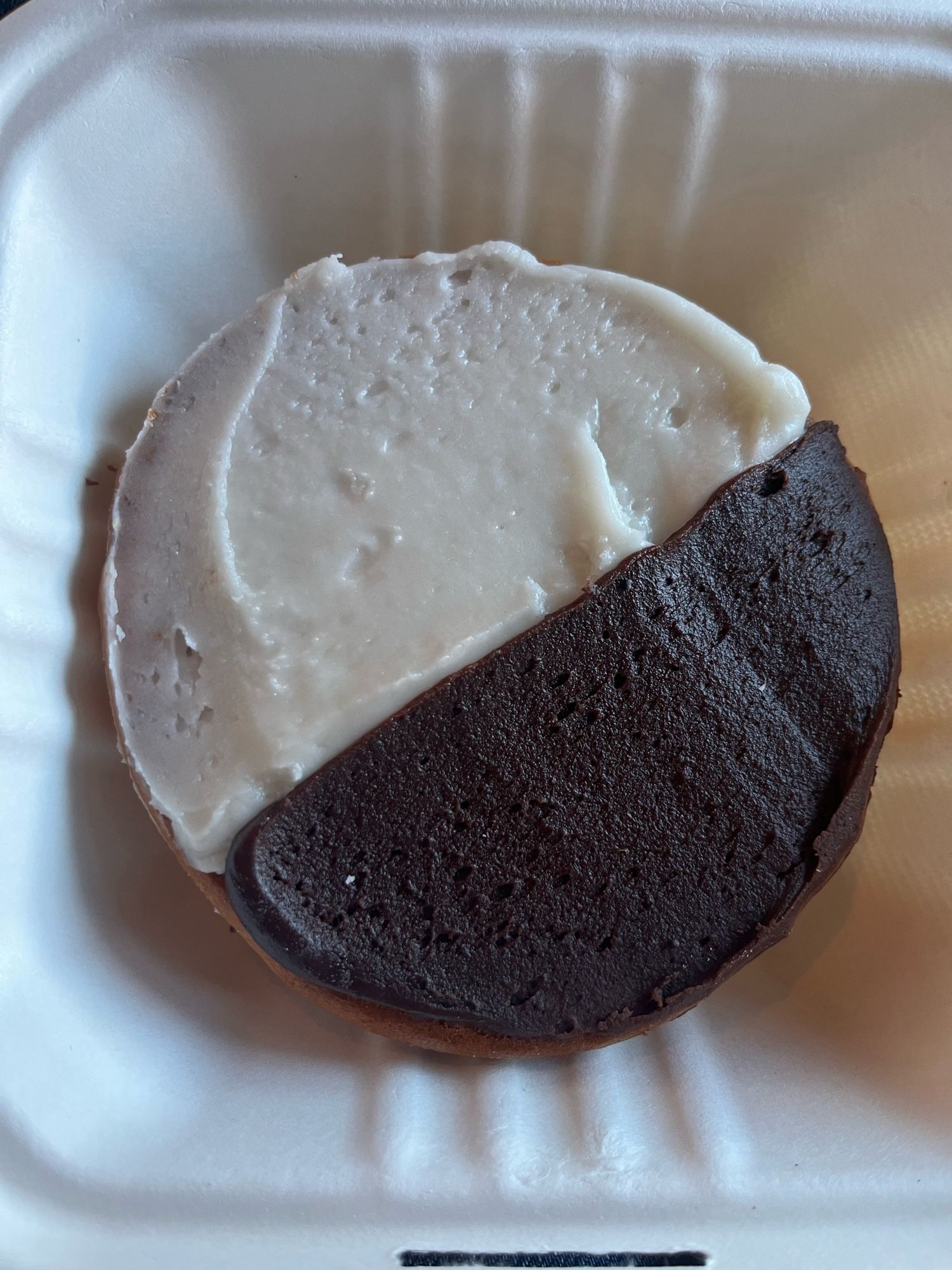 Black-and-white cookie from a bakery in Brooklyn that I ate like five seconds after taking this photo