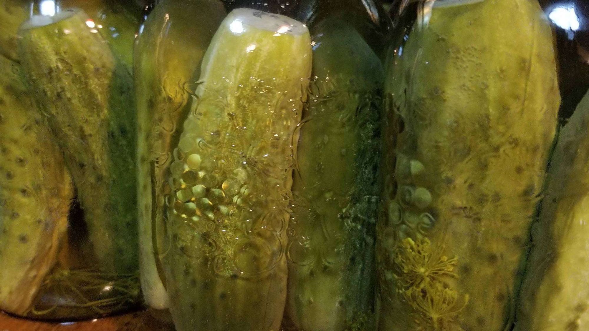 Cucumber pickles in jars.