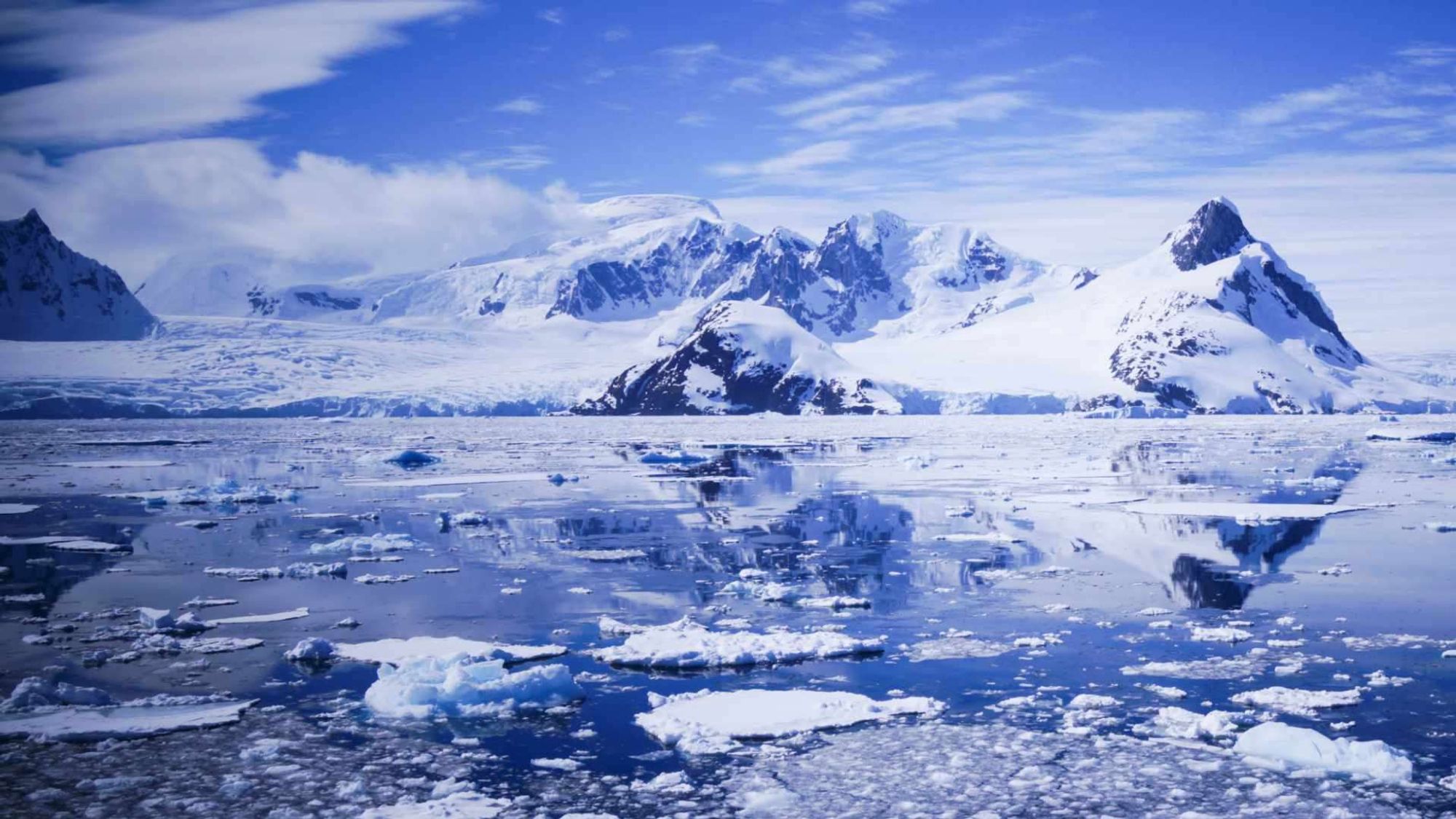 Icy waters and shores of Antarctica.