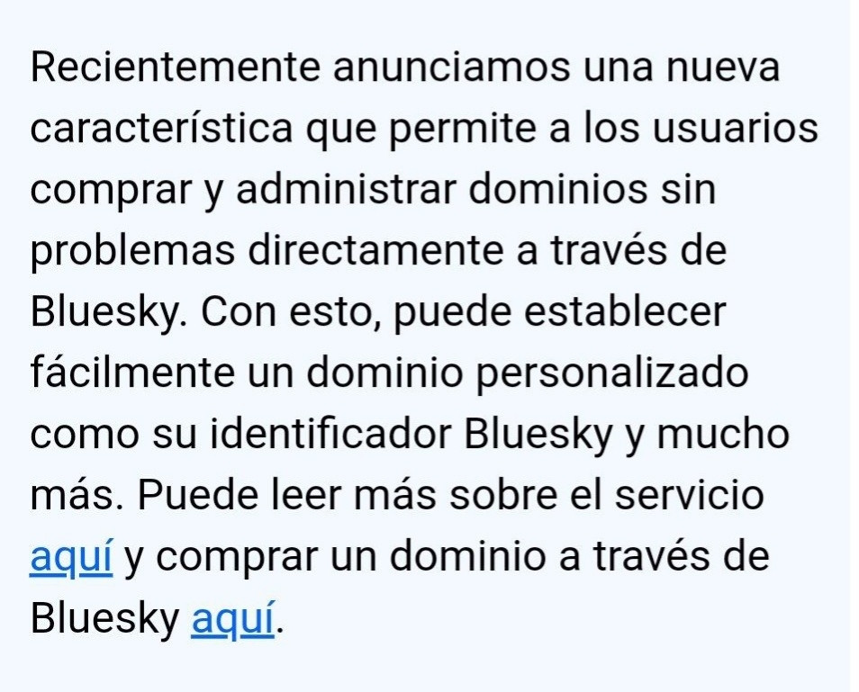 Texto sobre la venta de dominios por Bluesky.