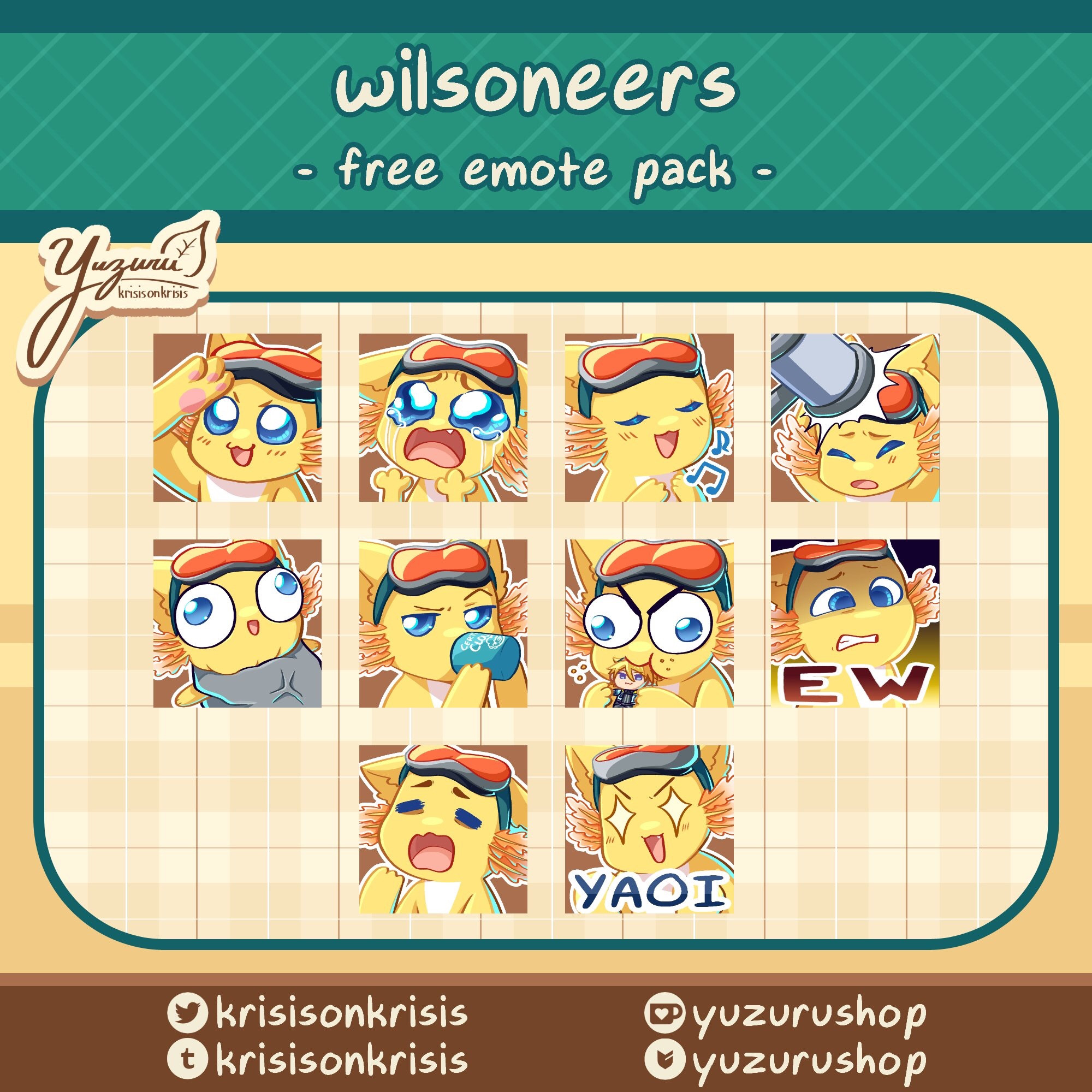 discord emotes of wilsoneers
- salute
- crying
- singing
- bonk
- squeeze
- drinking 🤨
- monch
- disgust
- yawn
- YAOI✨✨✨