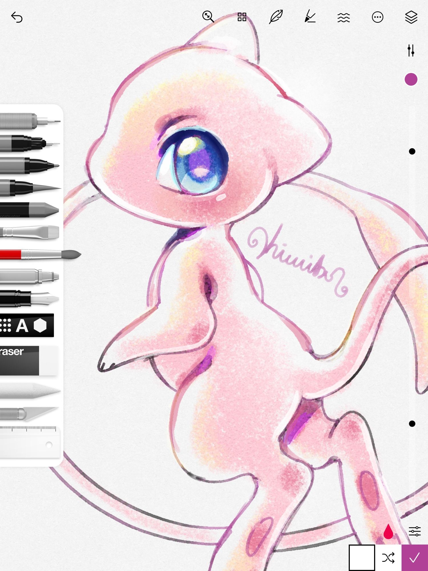 mew from pokemon screenshotted in an art app called sketches