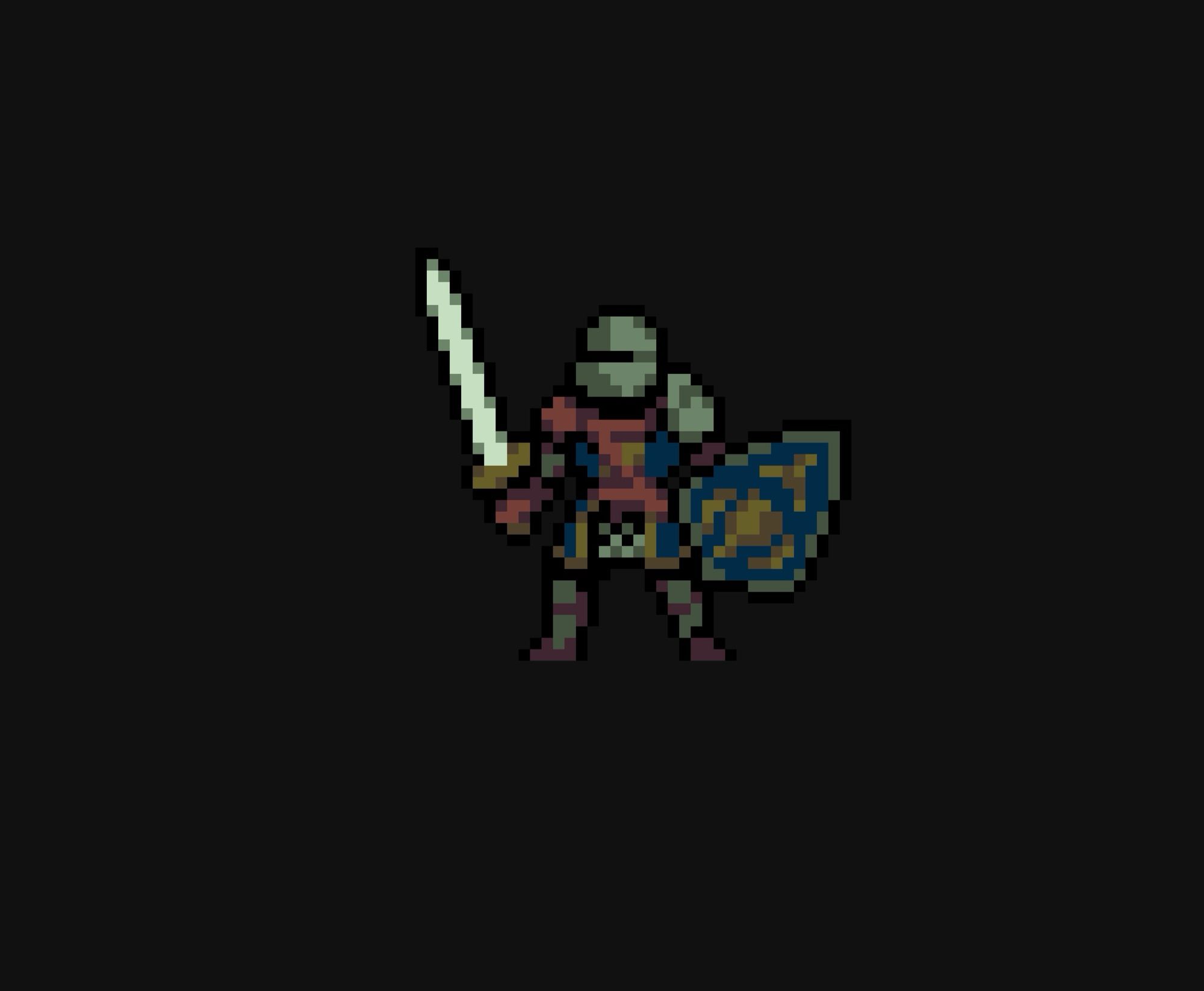 Pixel art drawing of Oscar the knight from Dark Souls.