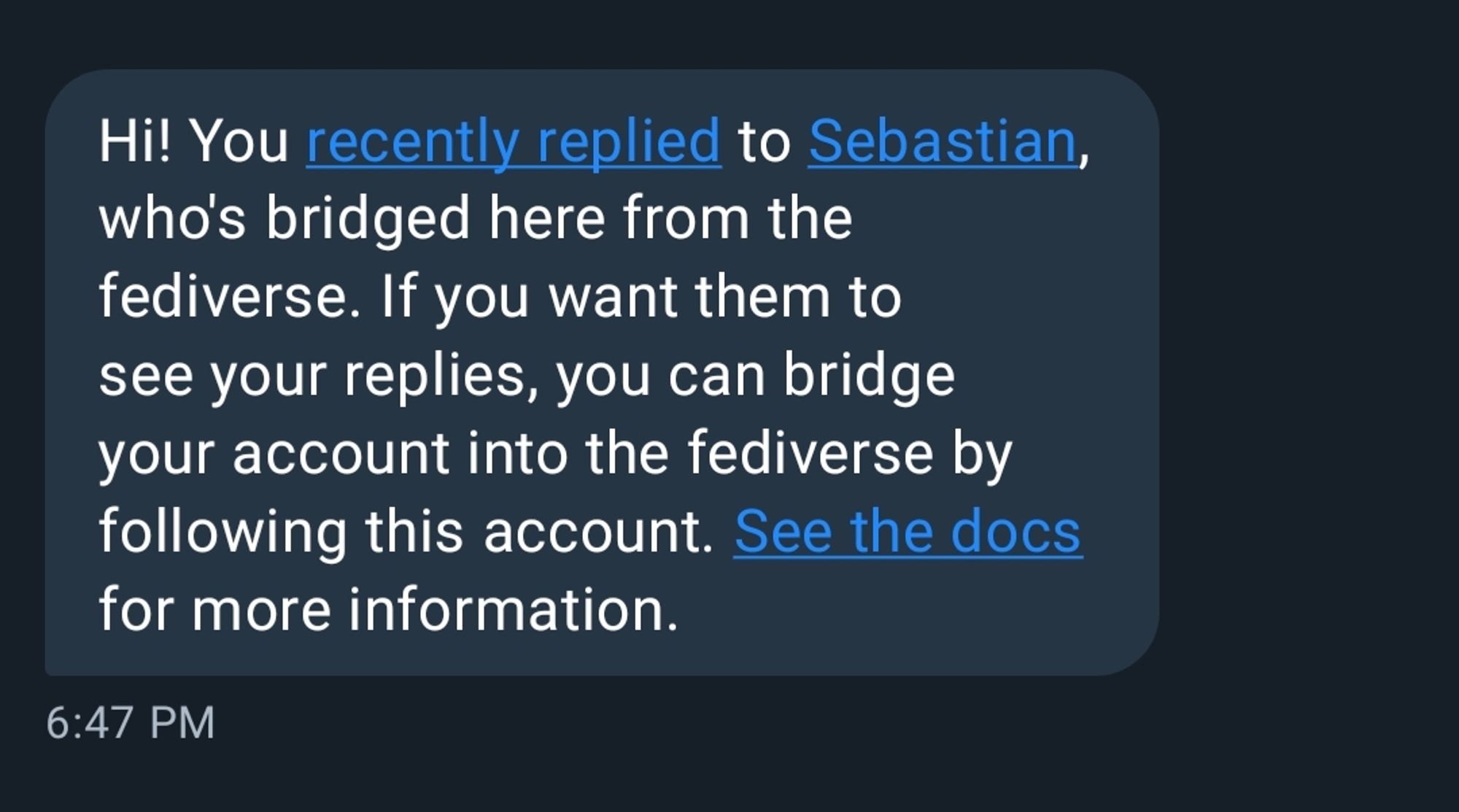 Some DM about bridging to the fediverse