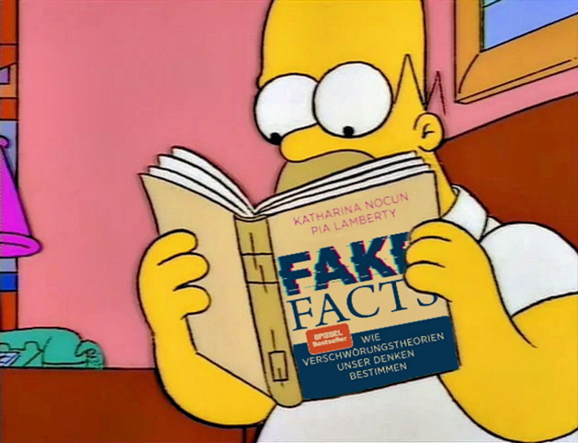 A montage of Homer Simpson reading the book "Fake Facts"