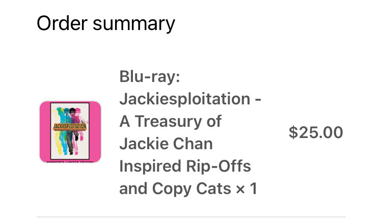 Order summary of the Gold Ninja Video Jackiesploitation Blu-ray set