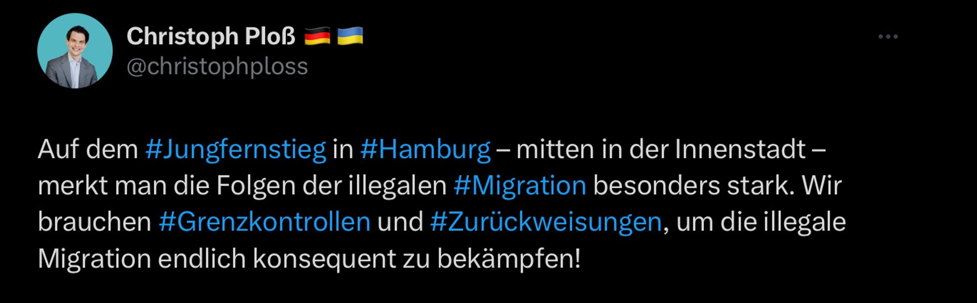 Auf dem #Jungfernstieg in #Hamburg - mitten in der Innenstadt - merkt man die Folgen der illegalen #Migration besonders stark. Wir brauchen #Grenzkontrollen und #Zurückweisungen, um die illegale
Migration endlich konsequent zu bekämpfen!