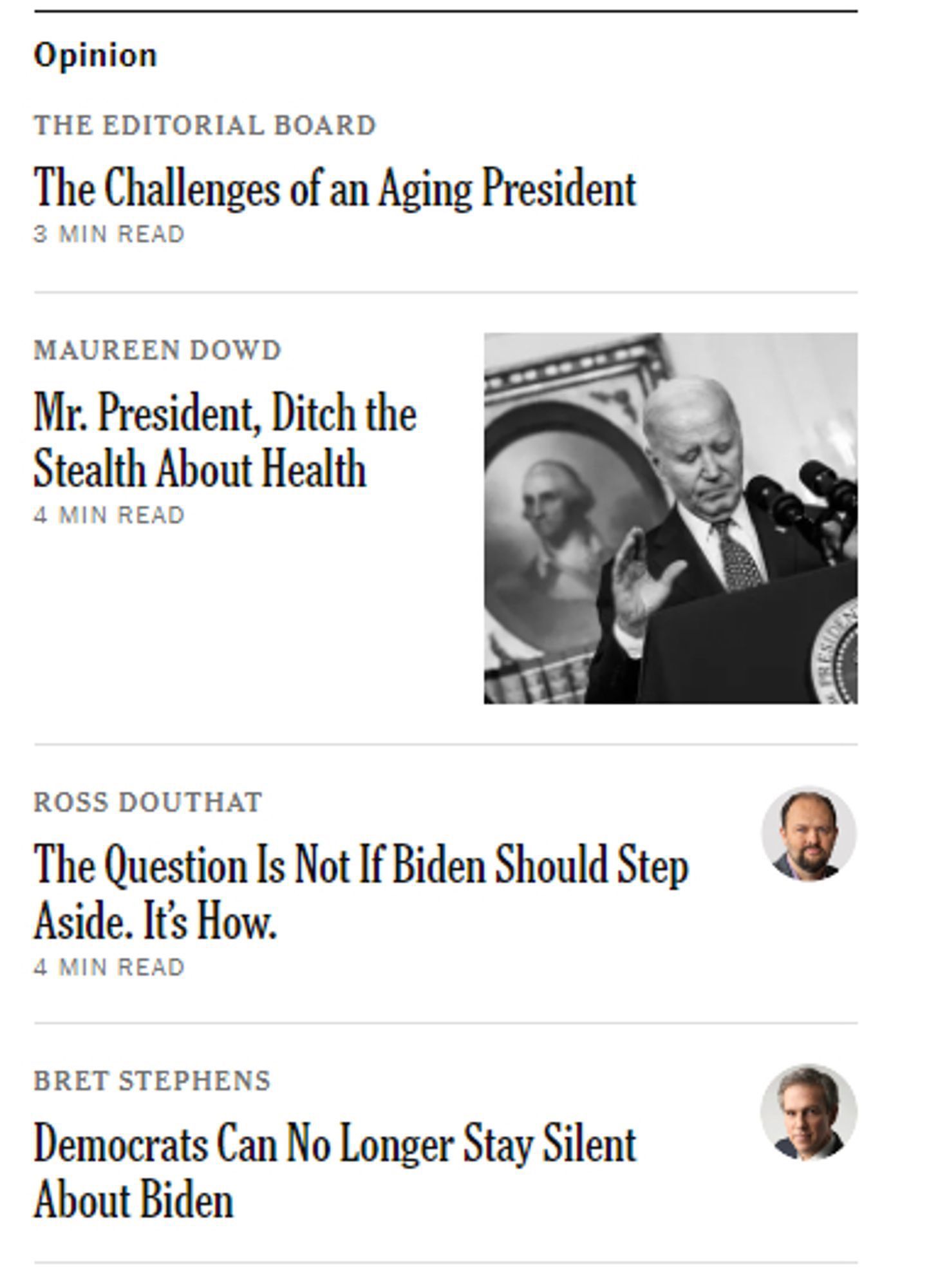 a screenshot of the New York Times treating Joe Biden's age like fuckin' 9/11