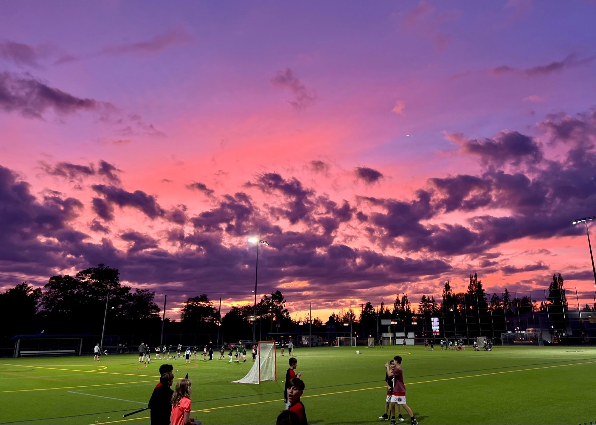 Vibrant Sunset over a soccer field in the Vancouver suburbs this last week of astronomical summer