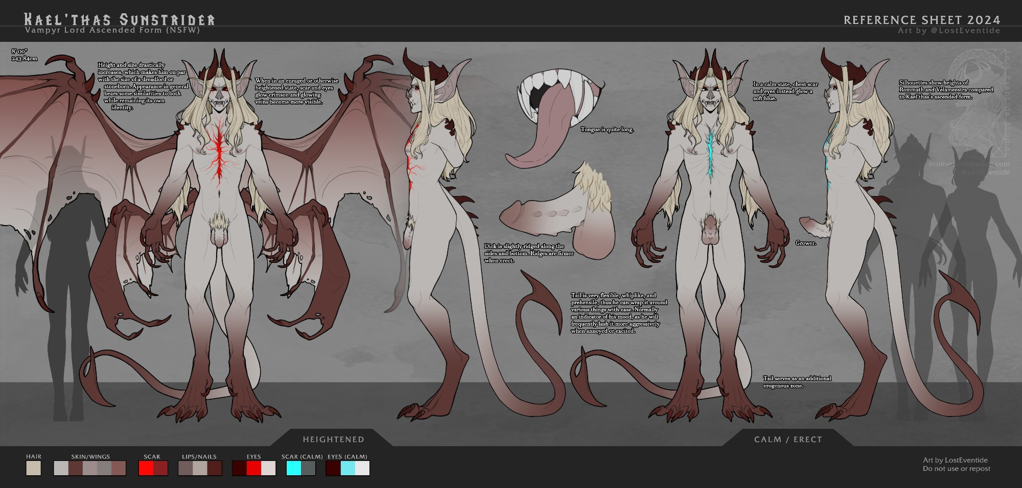 NSFW reference sheet featuring the AU ascended vampyr form of Kael'thas Sunstrider.