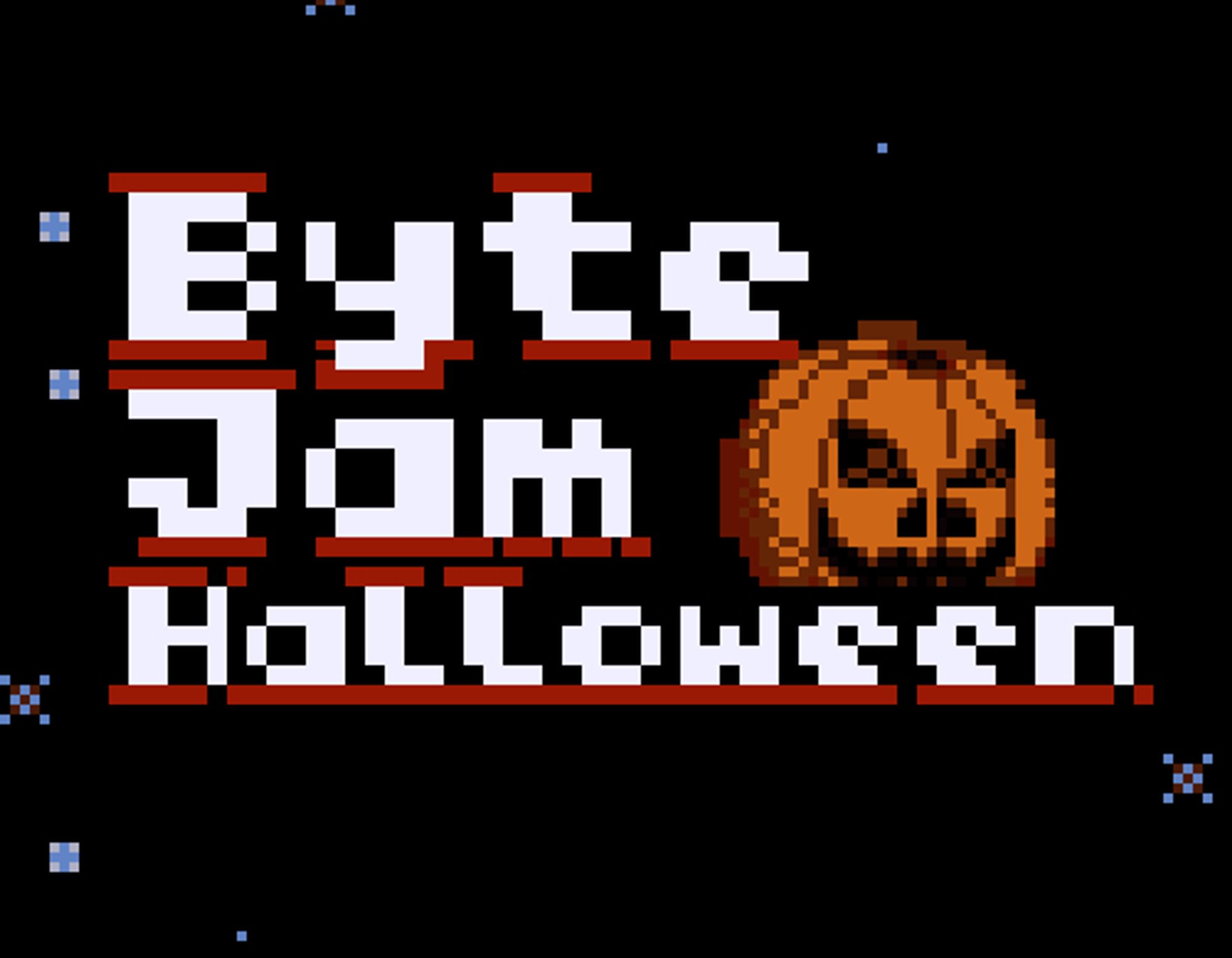 Byte Jam Halloween logo with pixel art pumpkin