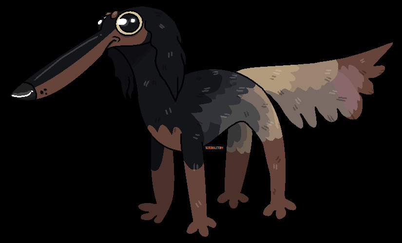 A cartoonish saluki/windhound with black, dark grey, beige, and brown coloration. The coloration of the dog is very realistic but the dog has an exaggerated long snout and large, round eyes. 